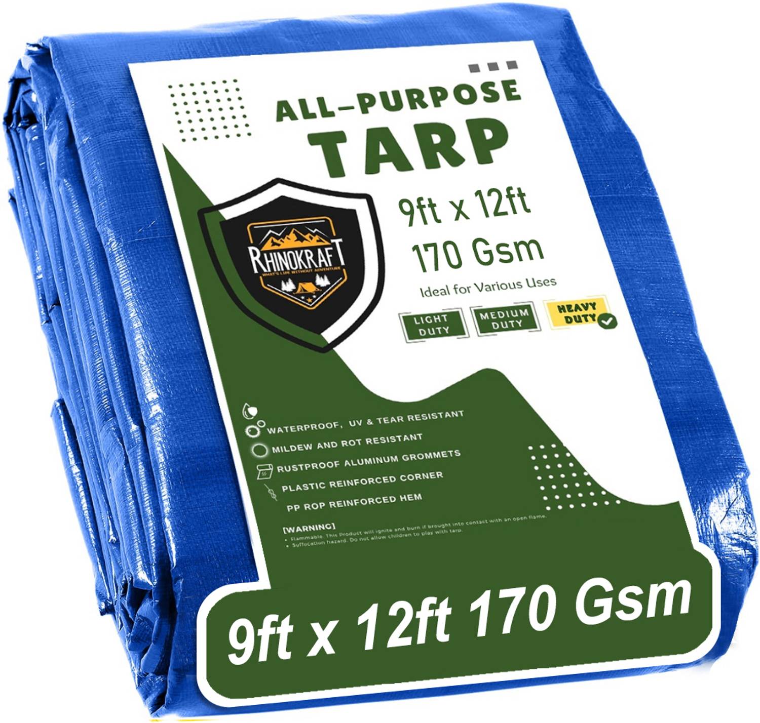 RHINOKraft 12ft x 9ft, 170 GSM | Water Proof Tarpaulin Sheet