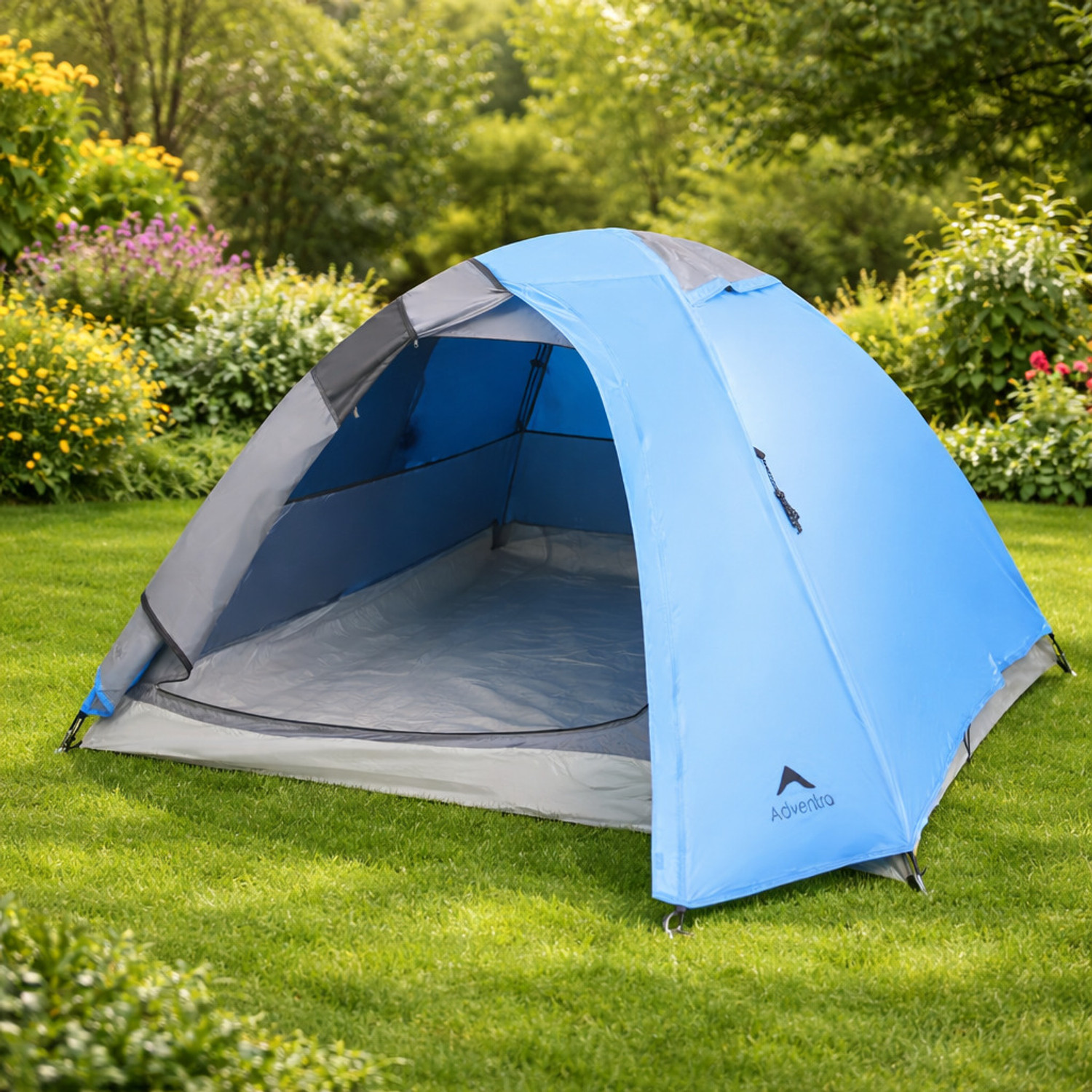 Image of Adventra Blue 3-Person Camping Tent with UV Protection & Waterproof Flysheet (ET1100) Tent - For Camping Tent (Blue)