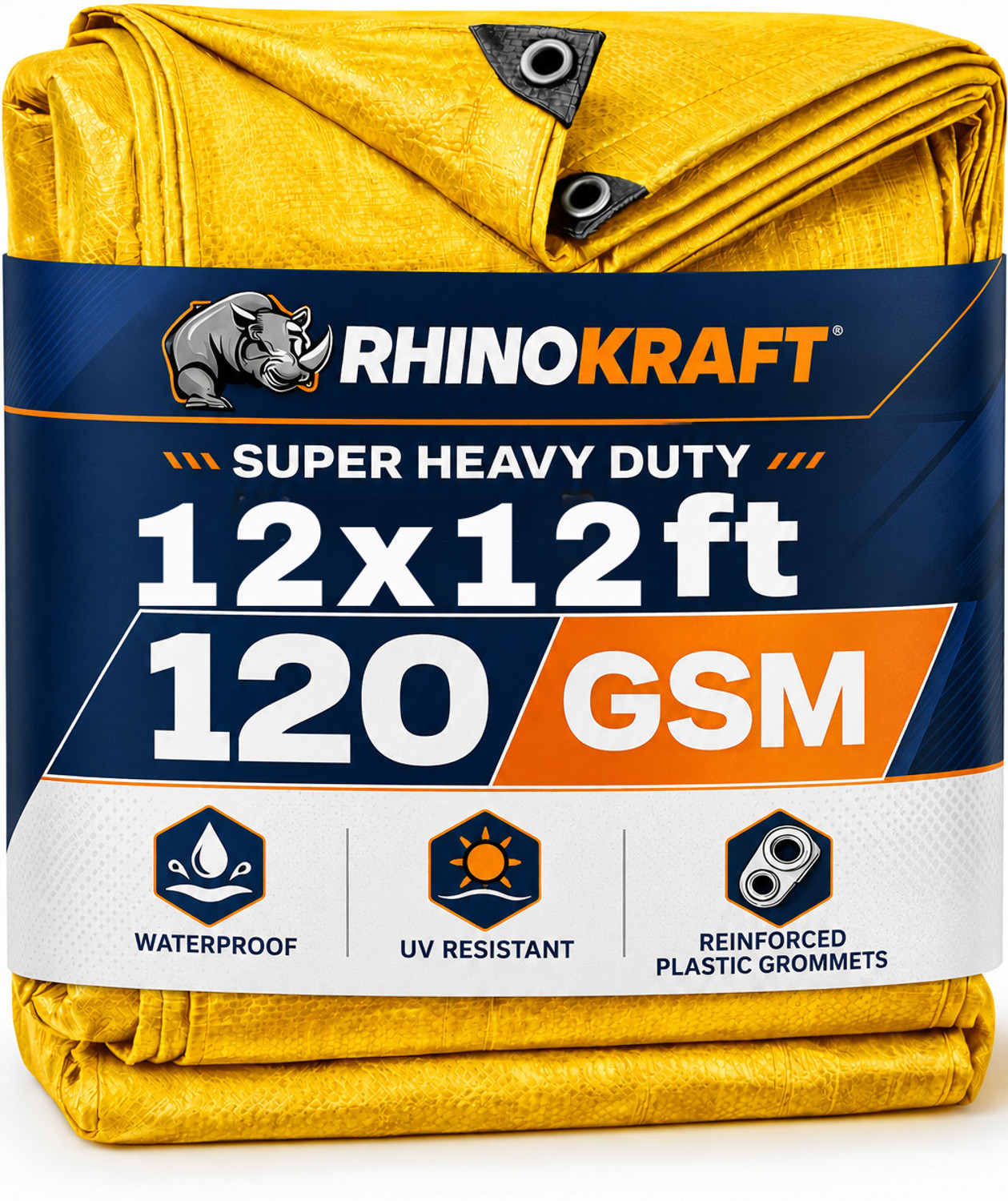 Image of RHINOKraft 12 Ft X 12 Ft, 120 GSM waterproof Tarpaulin Sheet, Tirpal, Heavy Duty Tent - For Transportation Cover