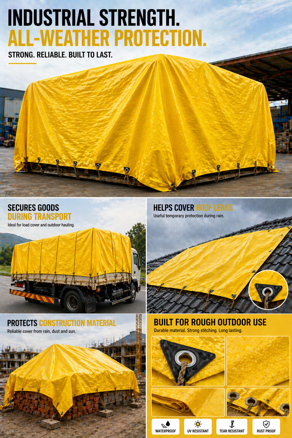 Image of RHINOKraft 15ft x 12ft, 200 GSM | Water Proof Tarpaulin Sheet | Preimium qualit Tent - For Camping, Construction Sites, Transportation Covers, Temporary Shelters