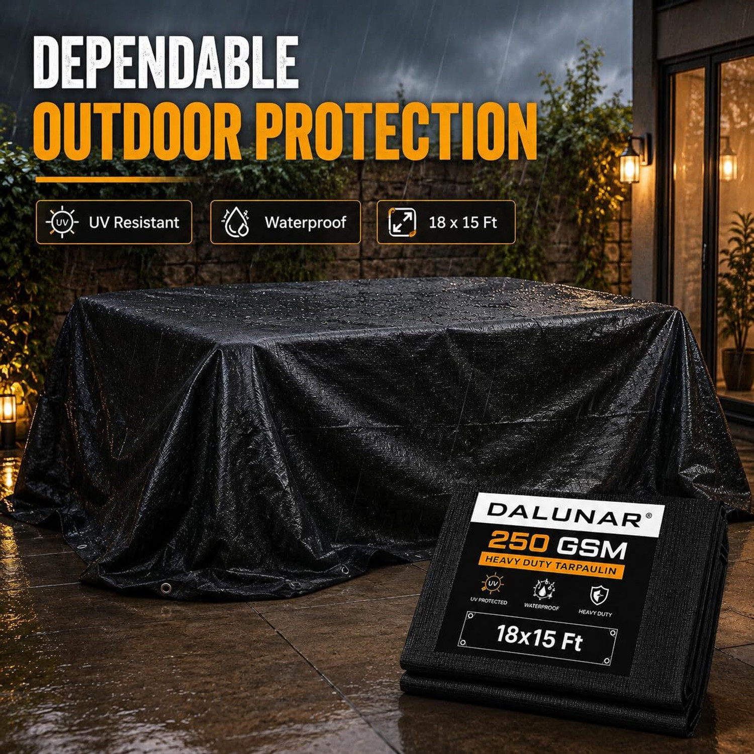 Image of DALUNAR DL TARPAULIN 18x15 FIT 250GSM Tent - For Tarpaulin Waterproof Talpatri Tripal Pickup Small Construction Sites