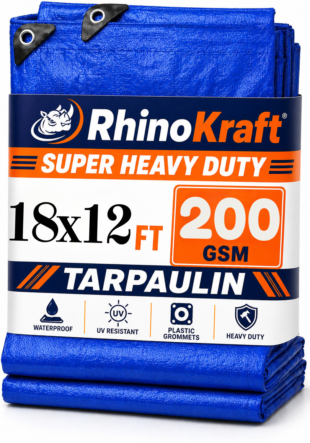 Image of RHINOKraft 18ft x 12ft, 200 GSM | Water Proof Tarpaulin Sheet | from rain saver Tent - For Camping, Construction Sites, Transportation Covers, Temporary Shelters