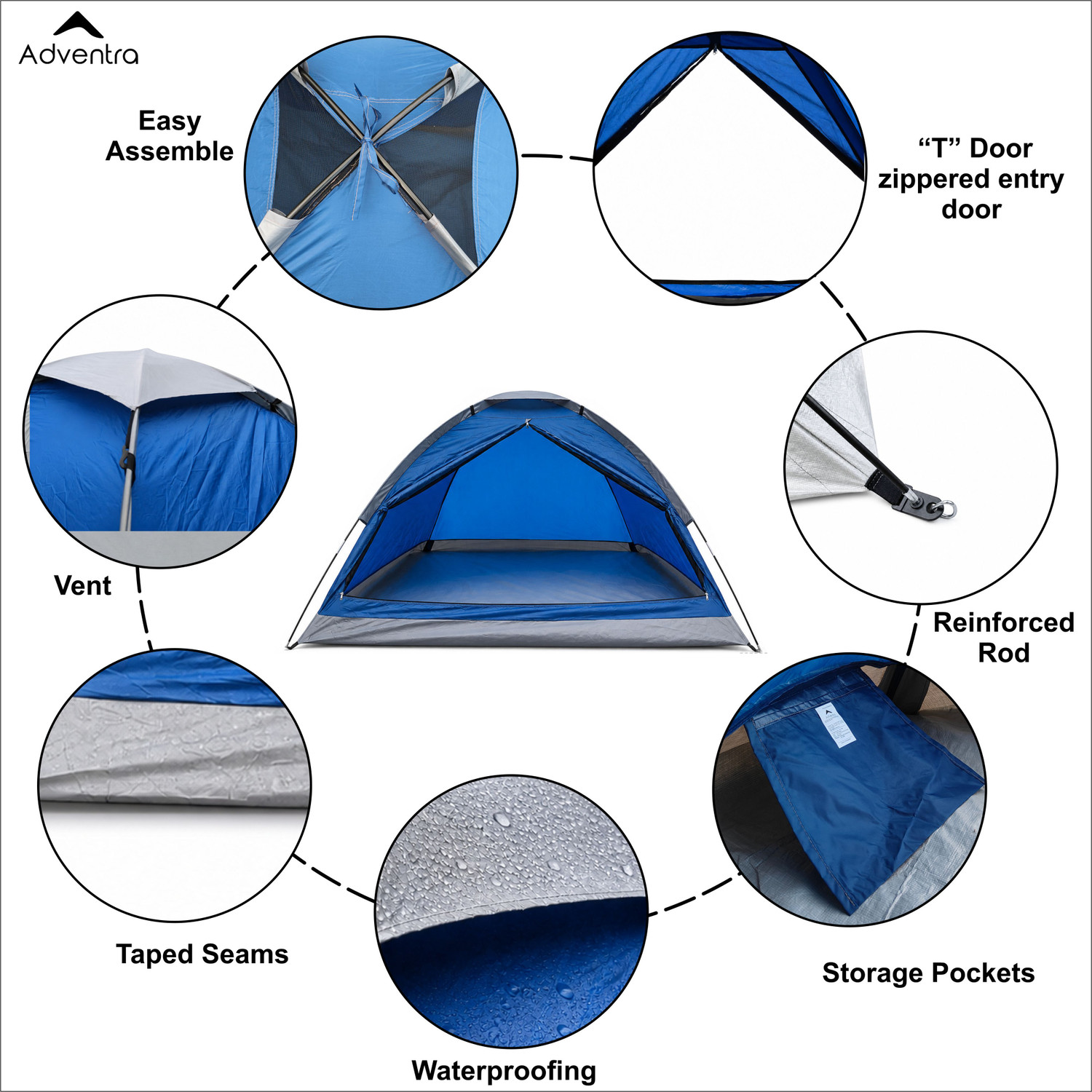 Image of Adventra 3 Person Camping Tent - ET1103 (Navy Blue) Tent - For 3P
