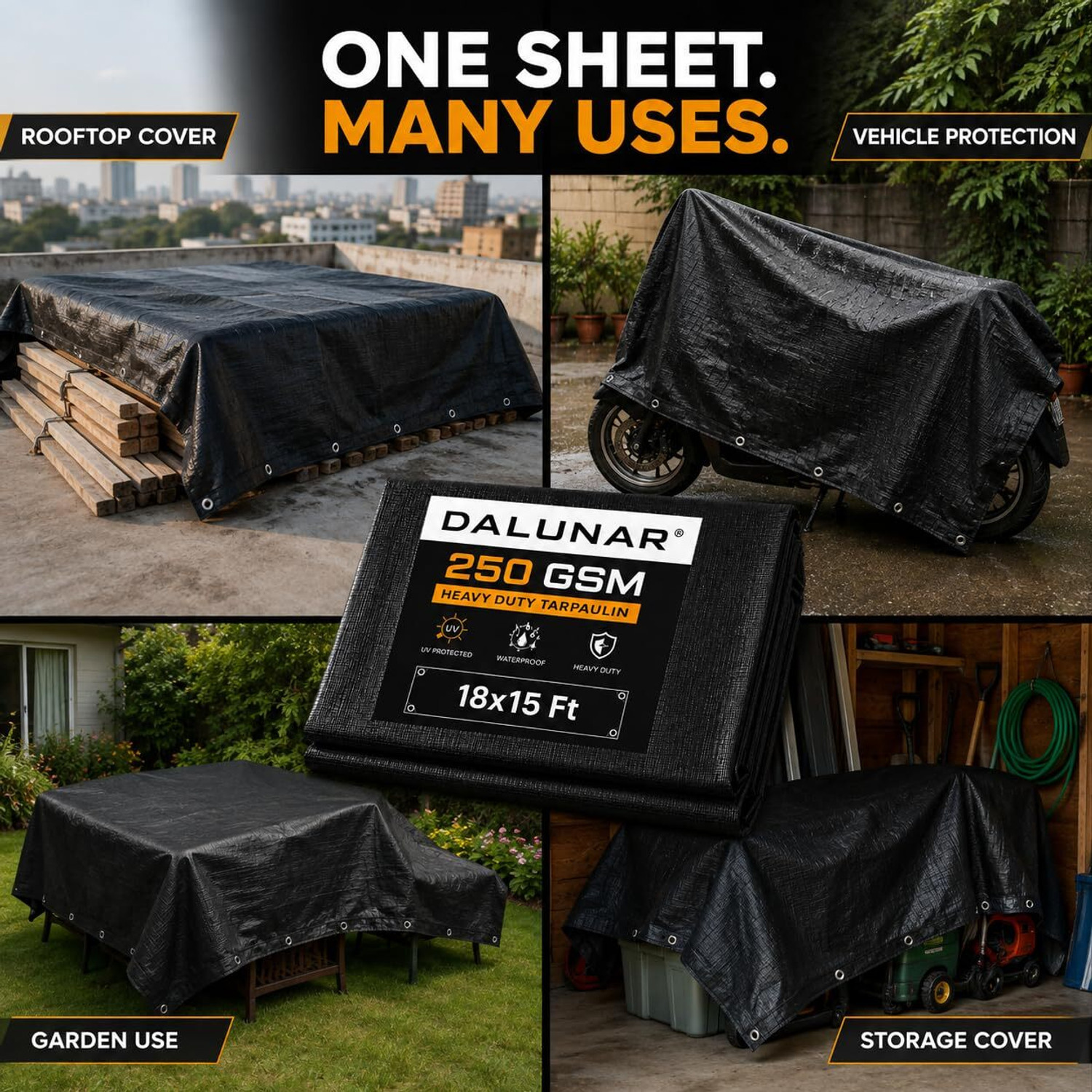Image of DALUNAR DL TARPAULIN 18x15 FIT 250GSM Tent - For Tarpaulin Waterproof Talpatri Tripal Pickup Small Construction Sites