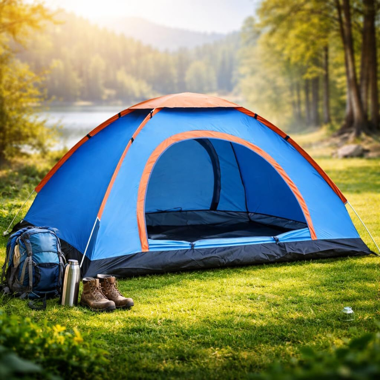 Image of SIMESTICH 2 Person Camping Tent, 5-10 Minute Setup, Superior Air Ventilation Tent - For All Age Group