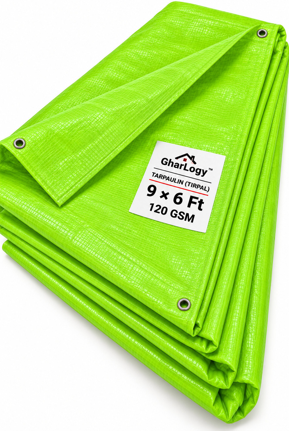 Image of GharLogy 9x6 Ft 120 GSM Tirpal Premium Heavy Duty Green Tarpaulin for Multipurpose Tent - For Agriculture Use, Roof Covering, Warehouse Storage, Vehicle Protection