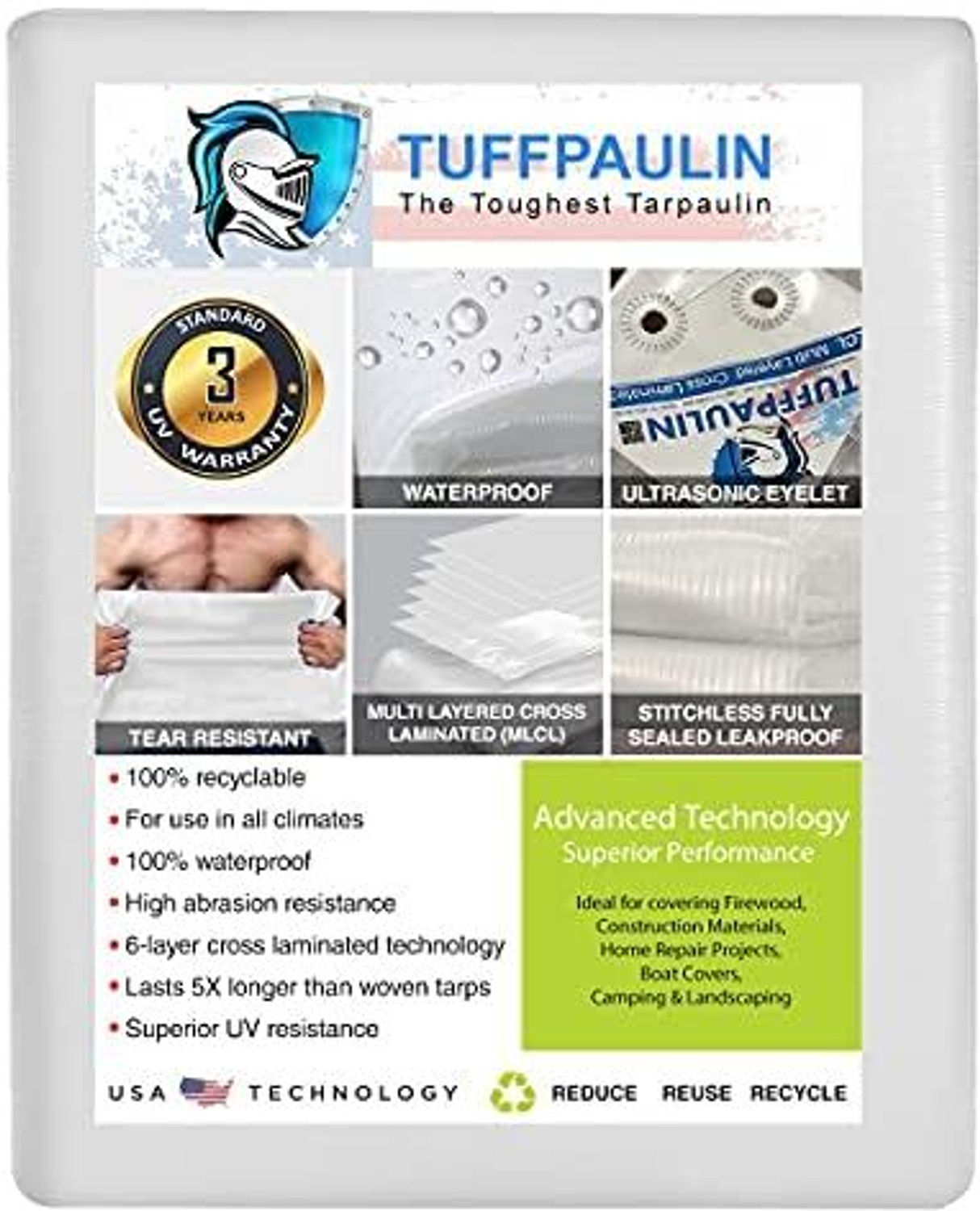 Image of TUFFPAULIN 12FT X 9FT 120 GSM Transparent Tarpaulin Tent - For Truck body, Car, Bike, Grain Covers, Pond Liners