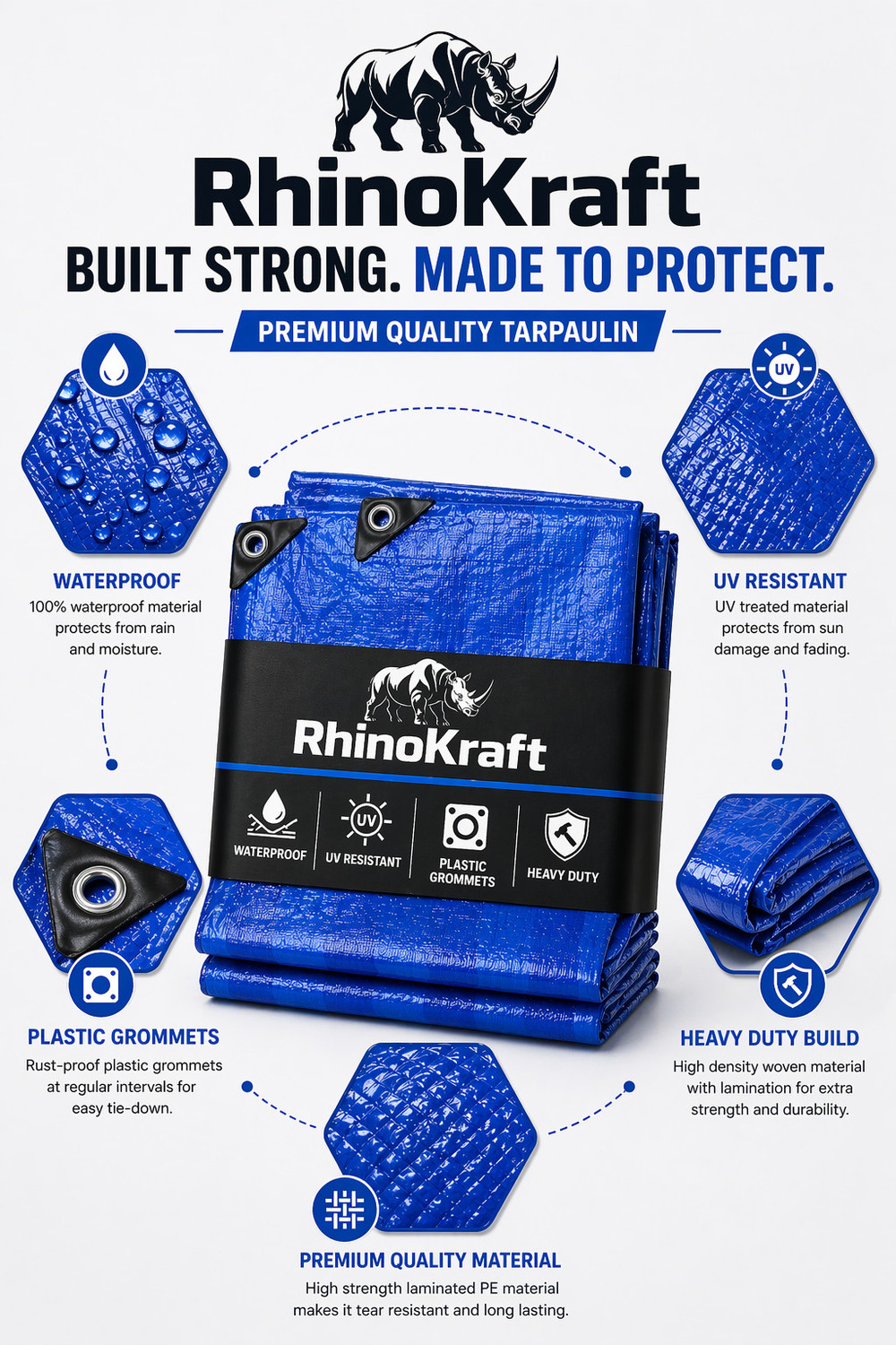 Image of RHINOKraft 18ft x 12ft, 200 GSM | Water Proof Tarpaulin Sheet | from rain saver Tent - For Camping, Construction Sites, Transportation Covers, Temporary Shelters
