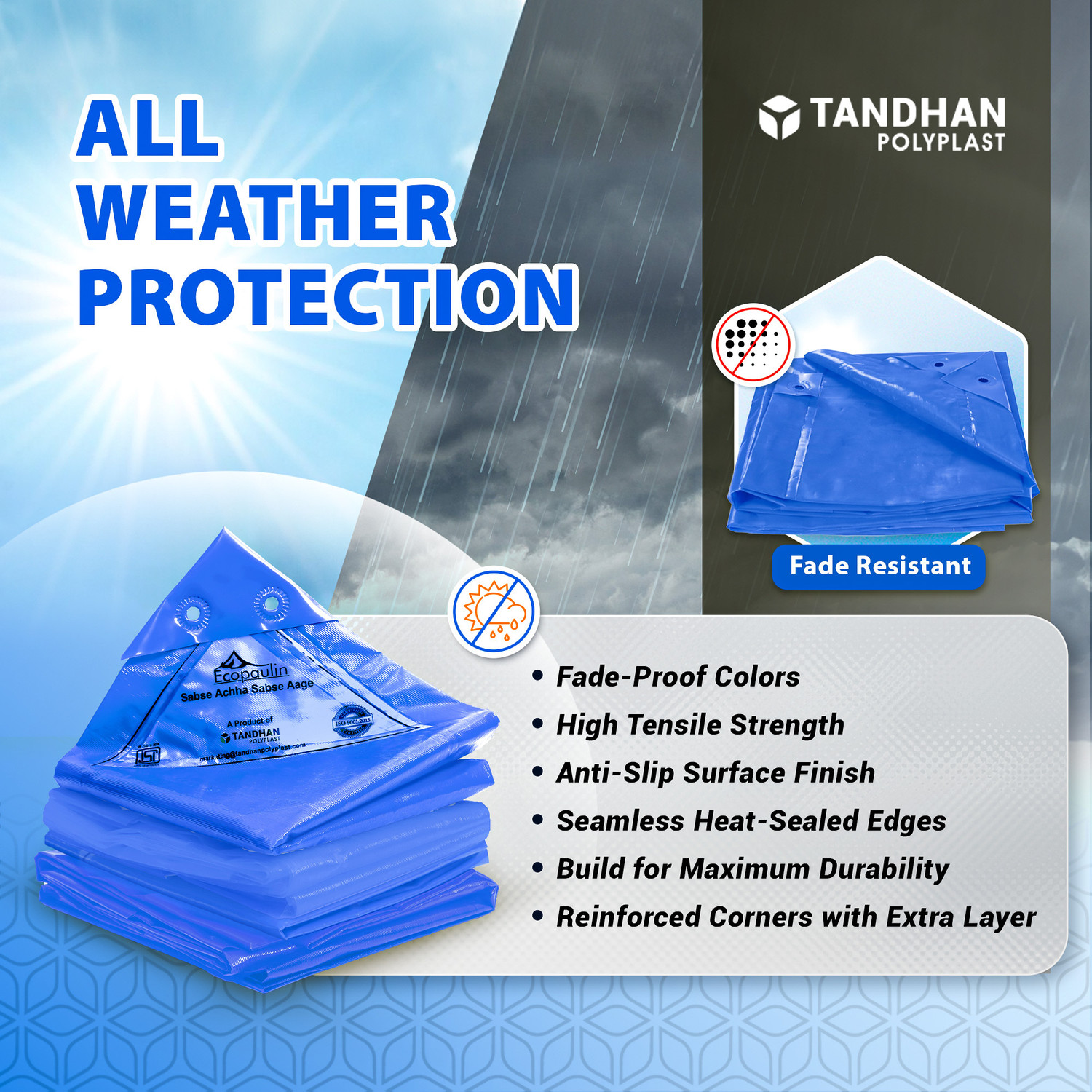 Image of Tandhan Ecopaulin Cross Laminated Multilayer Eco-friendly 24 X 18 FT Tarpaulin Tirpal Tent - For Multipurpose Heavy Duty Waterproof Poly Tadpatri 150 Gsm Plastic Cover Tharpai