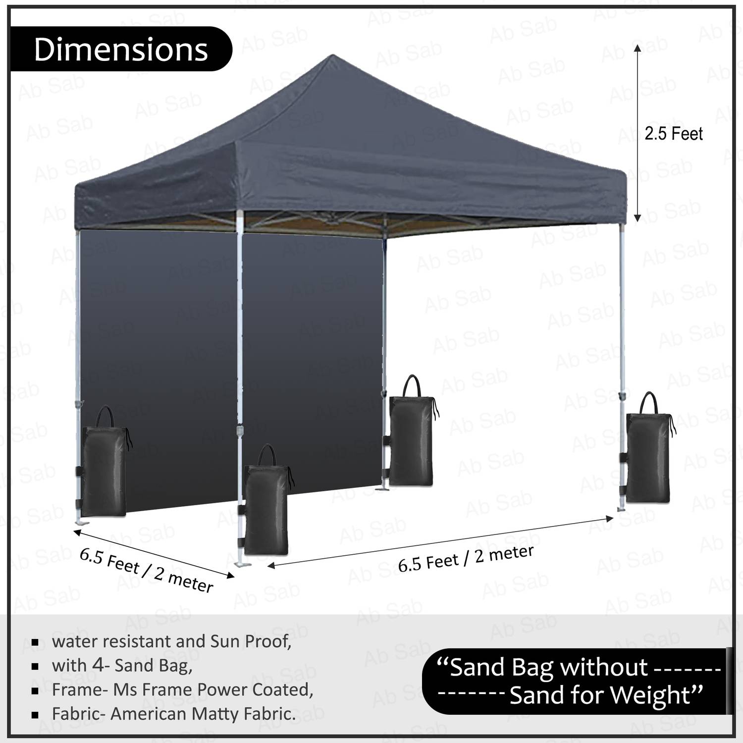 Ab Sab 6.5x6.5 ft Black Gazebo Tent - Image 2