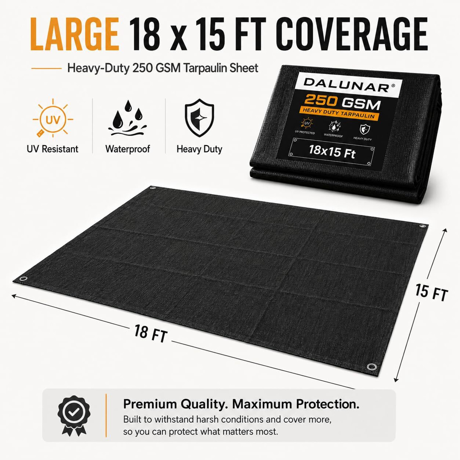 Image of DALUNAR DL TARPAULIN 18x15 FIT 250GSM Tent - For Tarpaulin Waterproof Talpatri Tripal Pickup Small Construction Sites