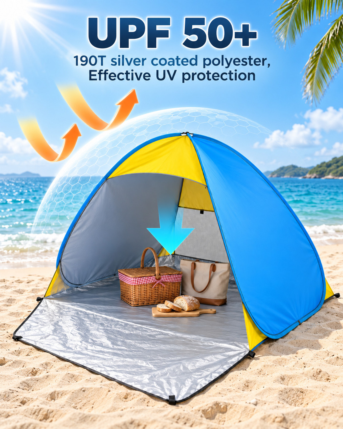 Image of KriShyam Pop Up Beach Tent 3-4 Person, UPF 50+ Sun Shelter, Mesh Window & Extended Mat Tent - For 1 person Privacy Pop Up Tent