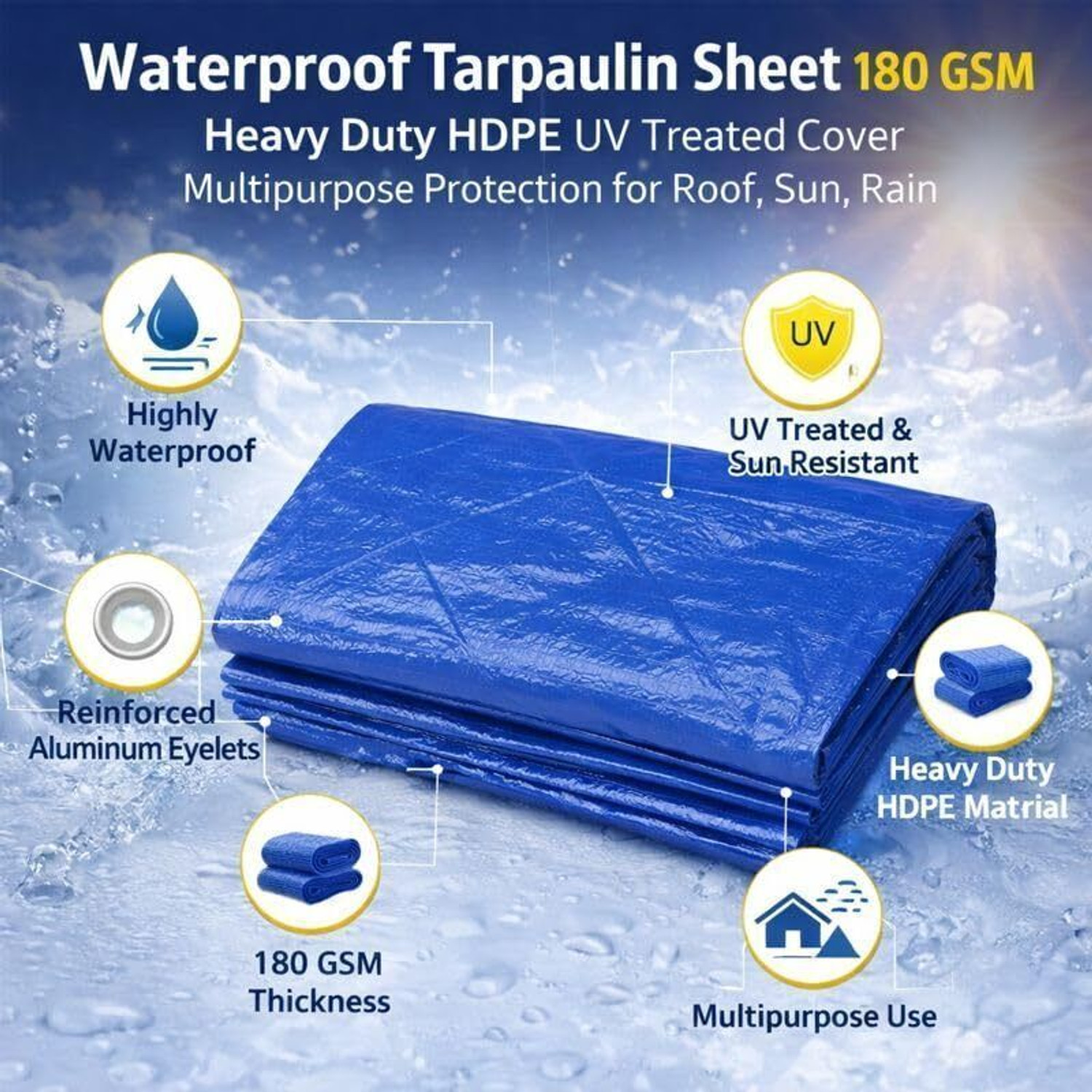 Image of DALUNAR TARPAULIN 180GSM 6X9 FIT Tent - For Waterproof Talpatri Tripal, Camping, Construction Sites, Transportation Covers