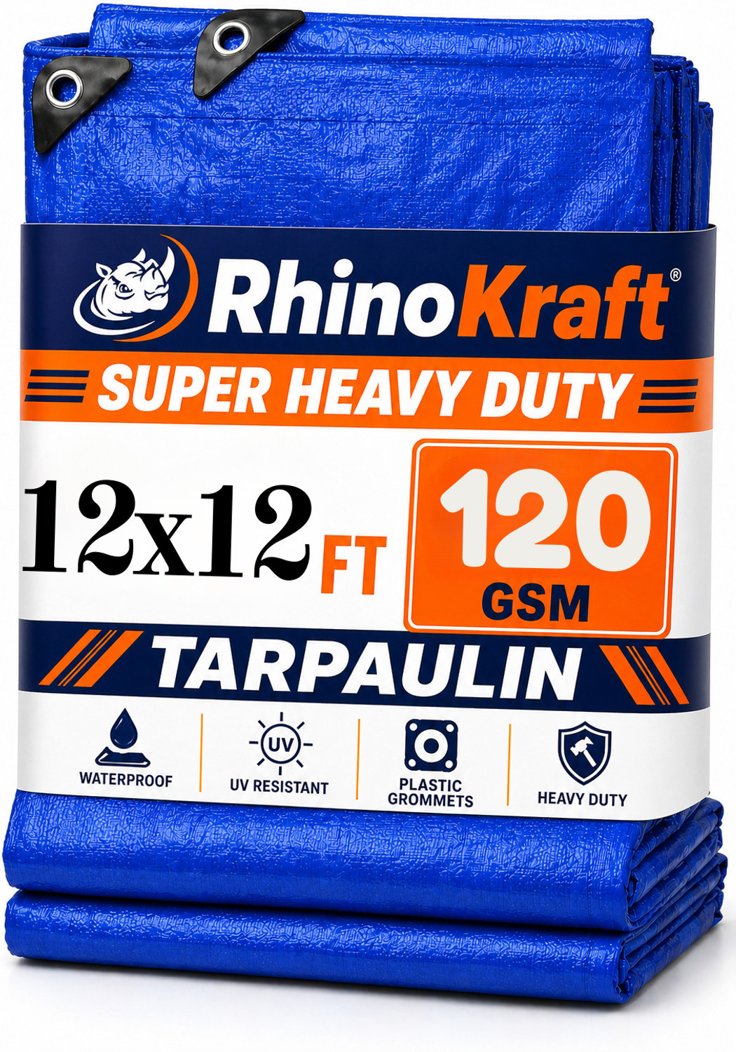 Image of RHINOKraft 12ft X 12ft, 120GSM | Heavy Duty Water Proof Tarpaulin Sheet or Tadpatri Tent - For Camping, Construction Sites, Transportation Covers, Temporary Shelters