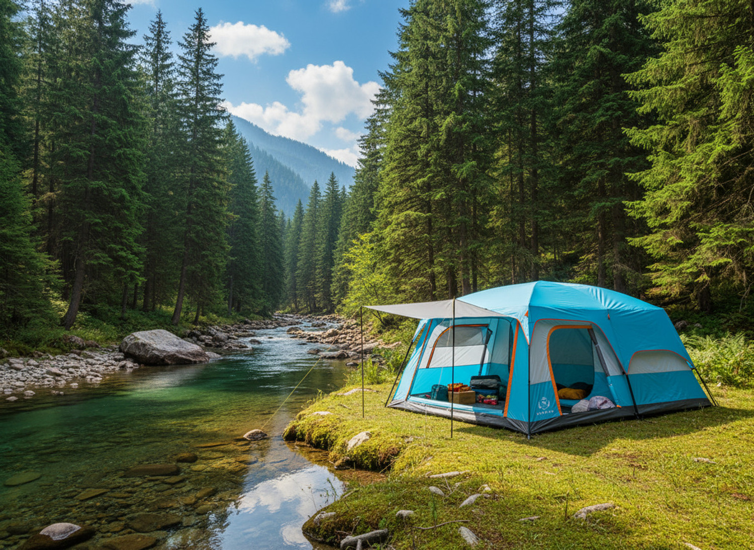 Image of Nawbeda Amazing Best Quality Outdoor Family Tent 5-6 Person Comfortable Dome Tent - For Camping and hiking, Trekking, Outdoor, Garden, Camp, Big Size Tent, 150D Oxford Fabric