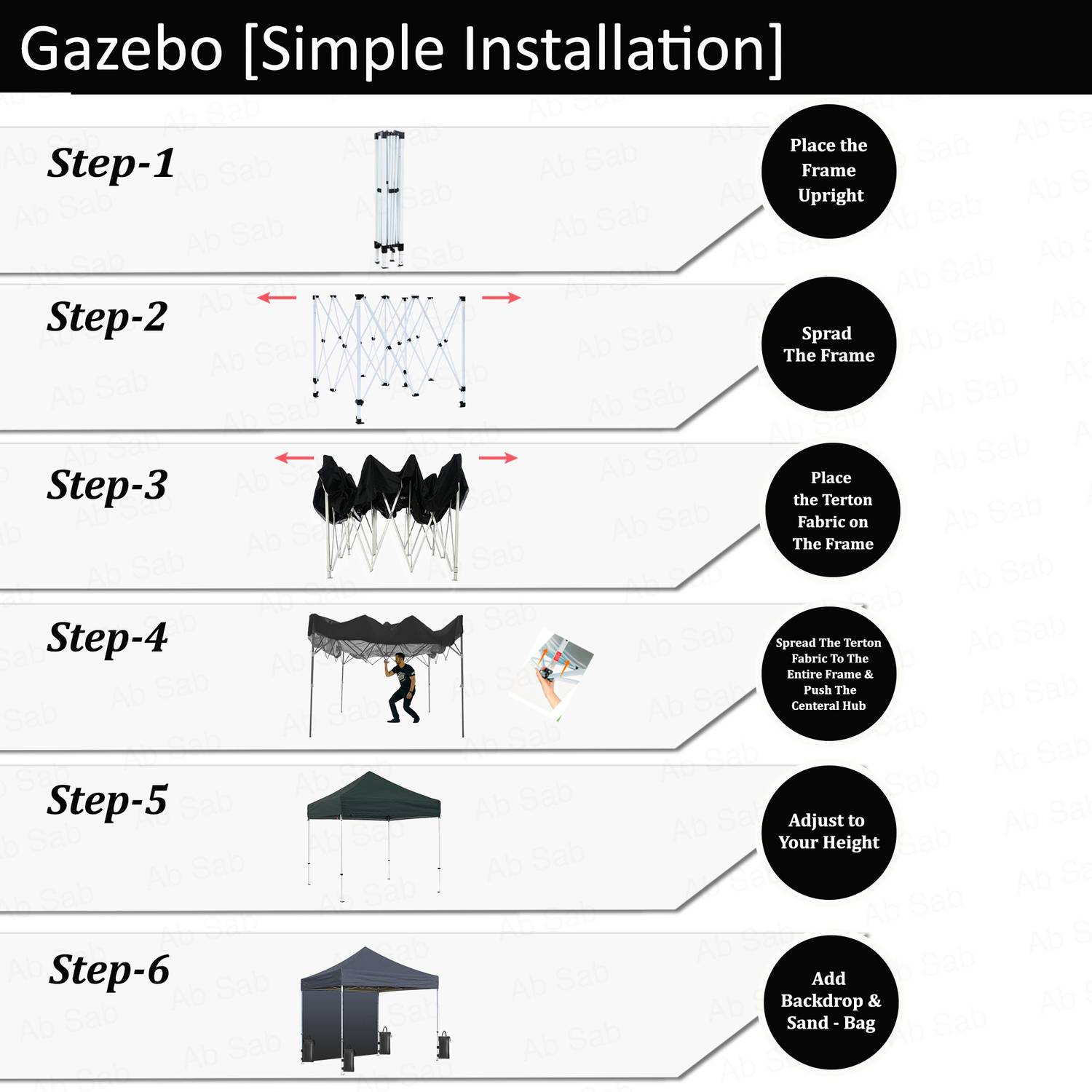Ab Sab 6.5x6.5 ft Black Gazebo Tent - Image 3