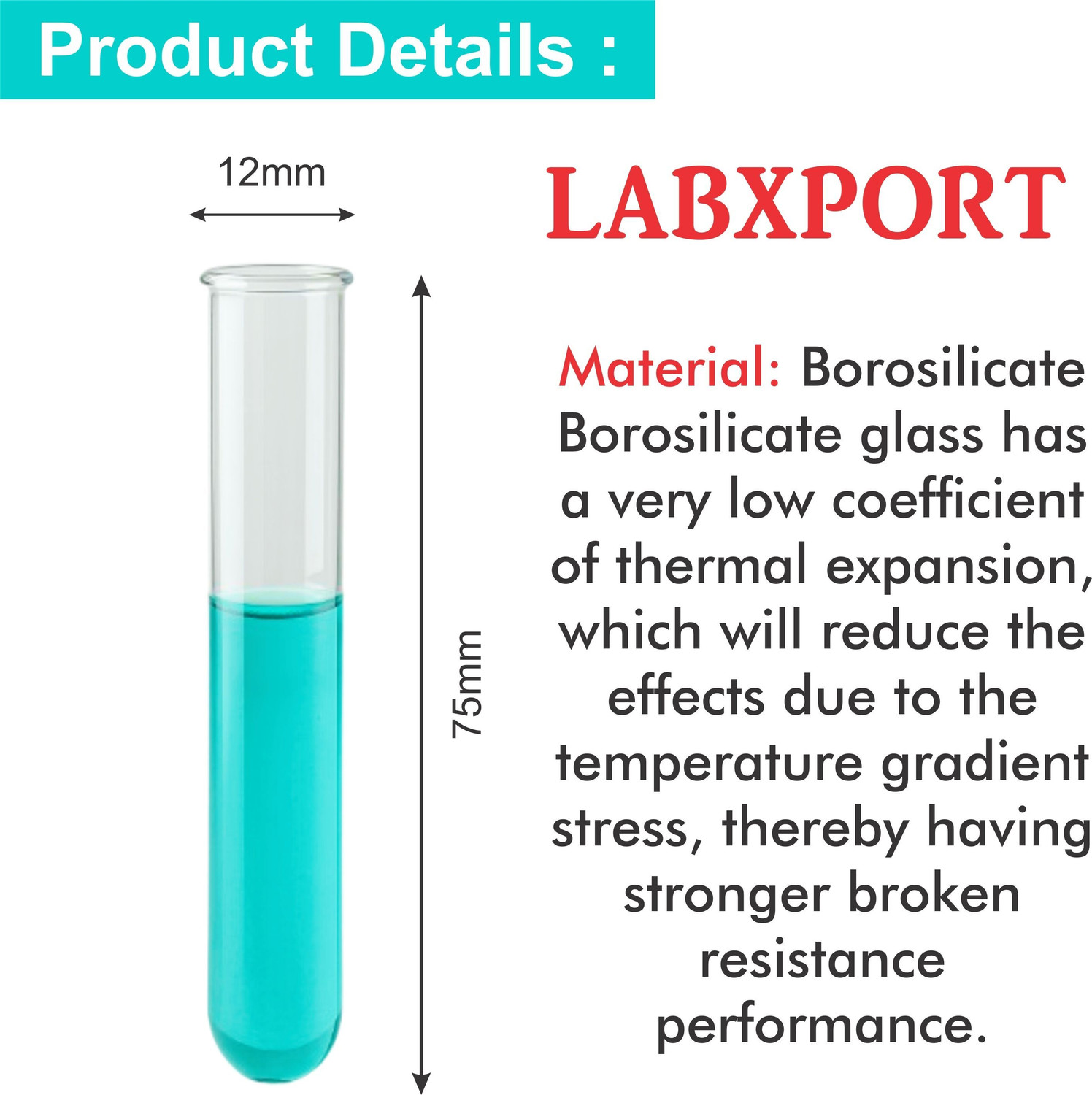 Image of LABXPORT 10 ml Rimmed Borosilicate Glass Test Tube