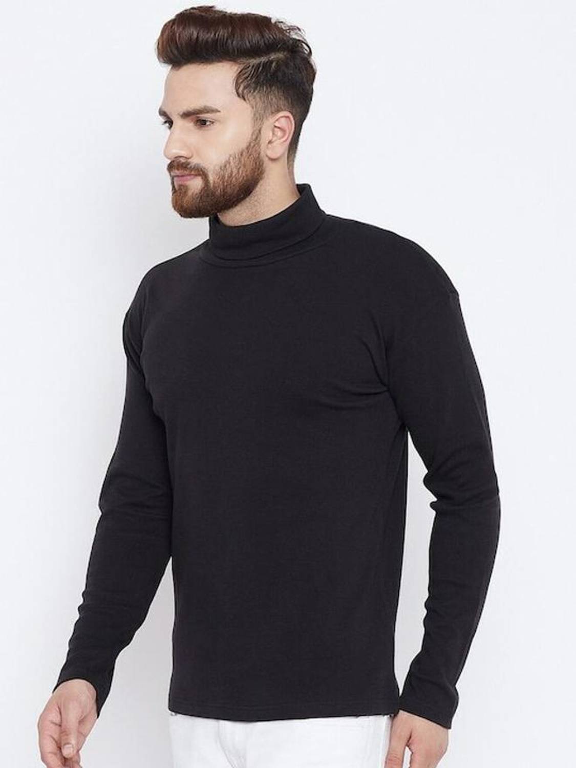 BatLand High Neck Jet Black Innerwear Men Top Thermal