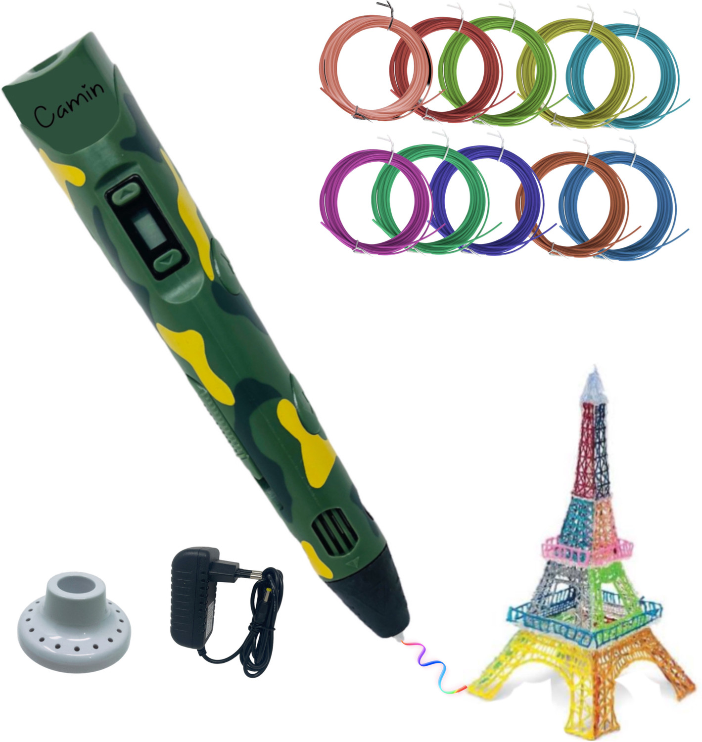 Image of camin with Adapter| for Kids (10 Color PLA Filament) 3D Printer Pen