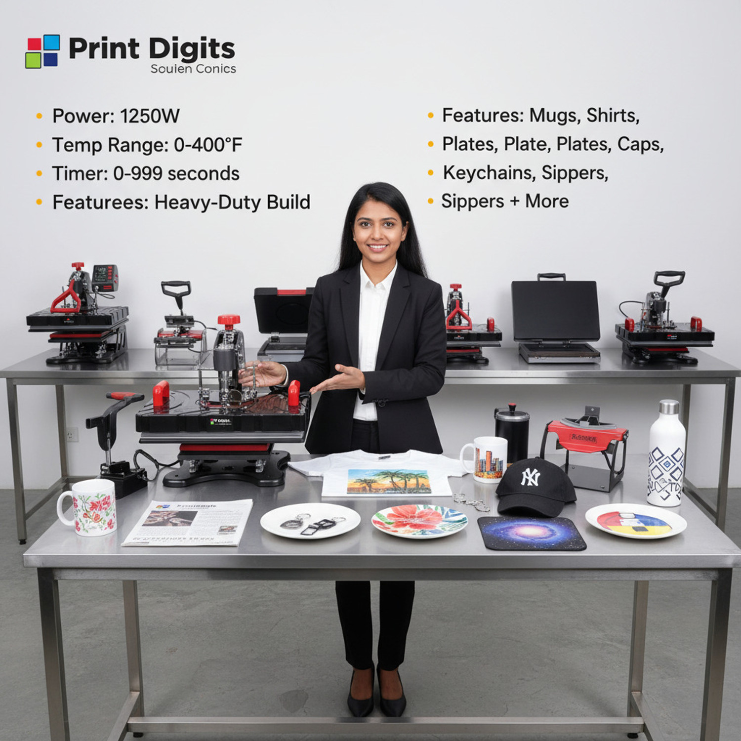 Image of Print Digits P8100 Teflon Coated heavy duty press with sublimation printer and free samples 3D Printer