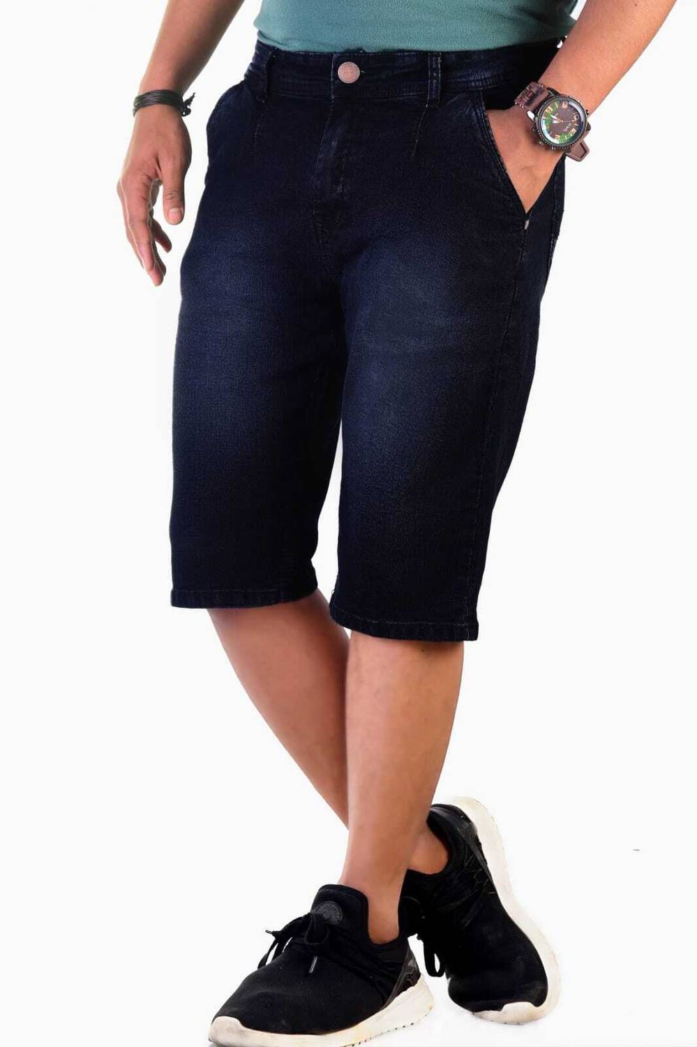 BaseCrowd Dyed/Washed Men Denim Black Denim Shorts