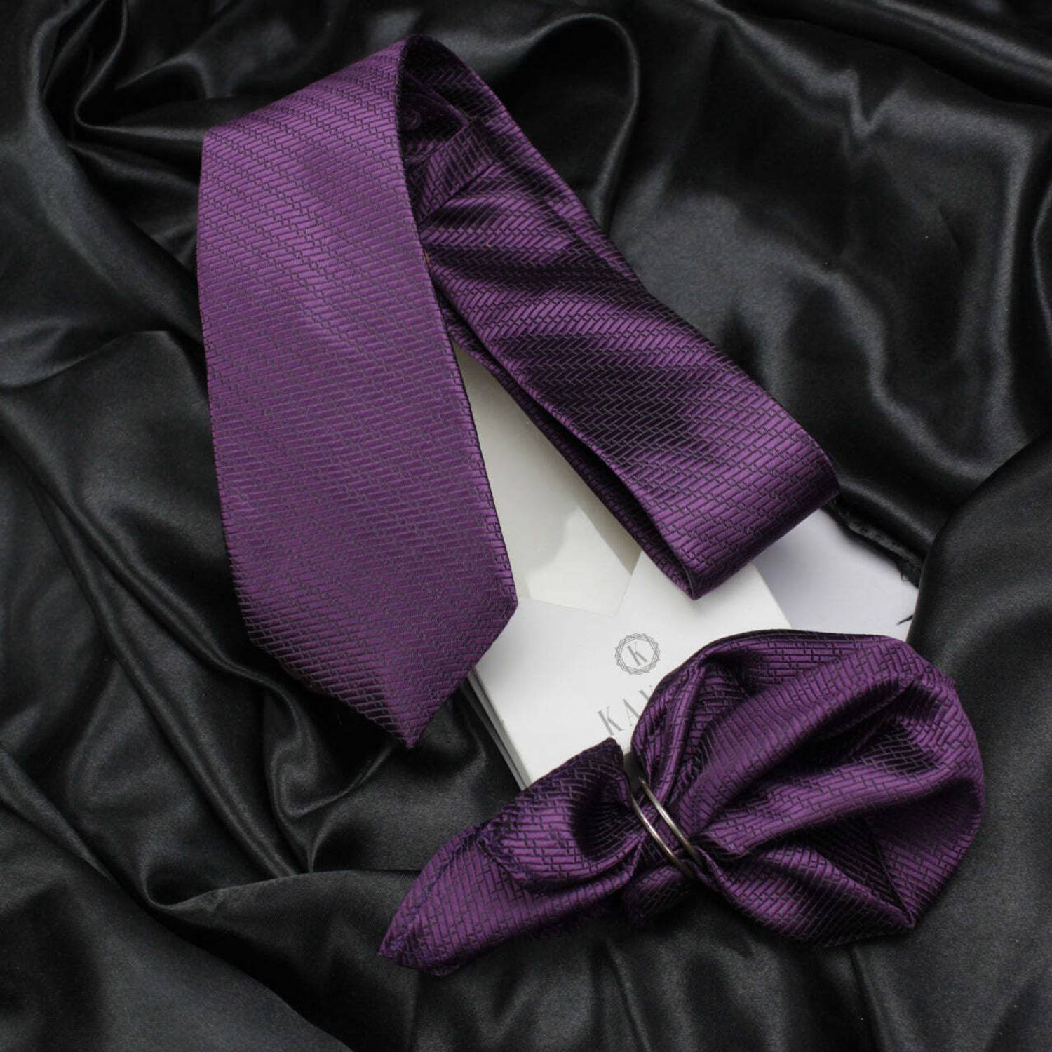 Kovove Purple Solid Neck Tie and Pocket Square Gift Box Solid Tie