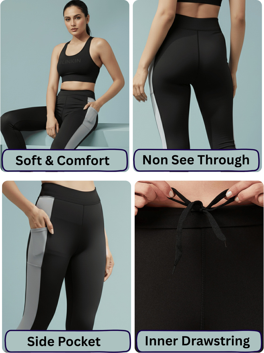 Image of BLINKIN Color Block Women Black, Grey Tights