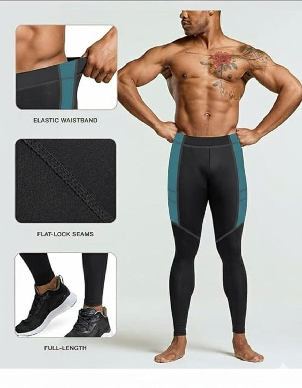 Image of NEVER QUIT Color Block Men Black Tights