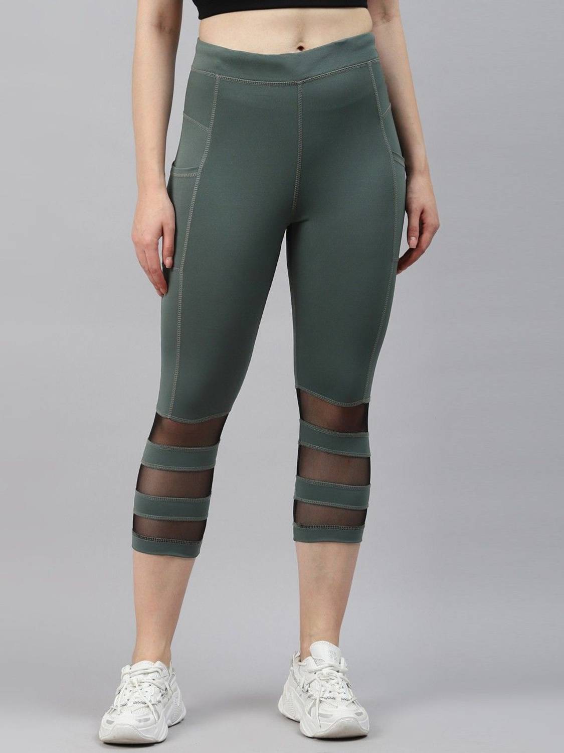 BLINKIN Self Design Women Dark Green Tights