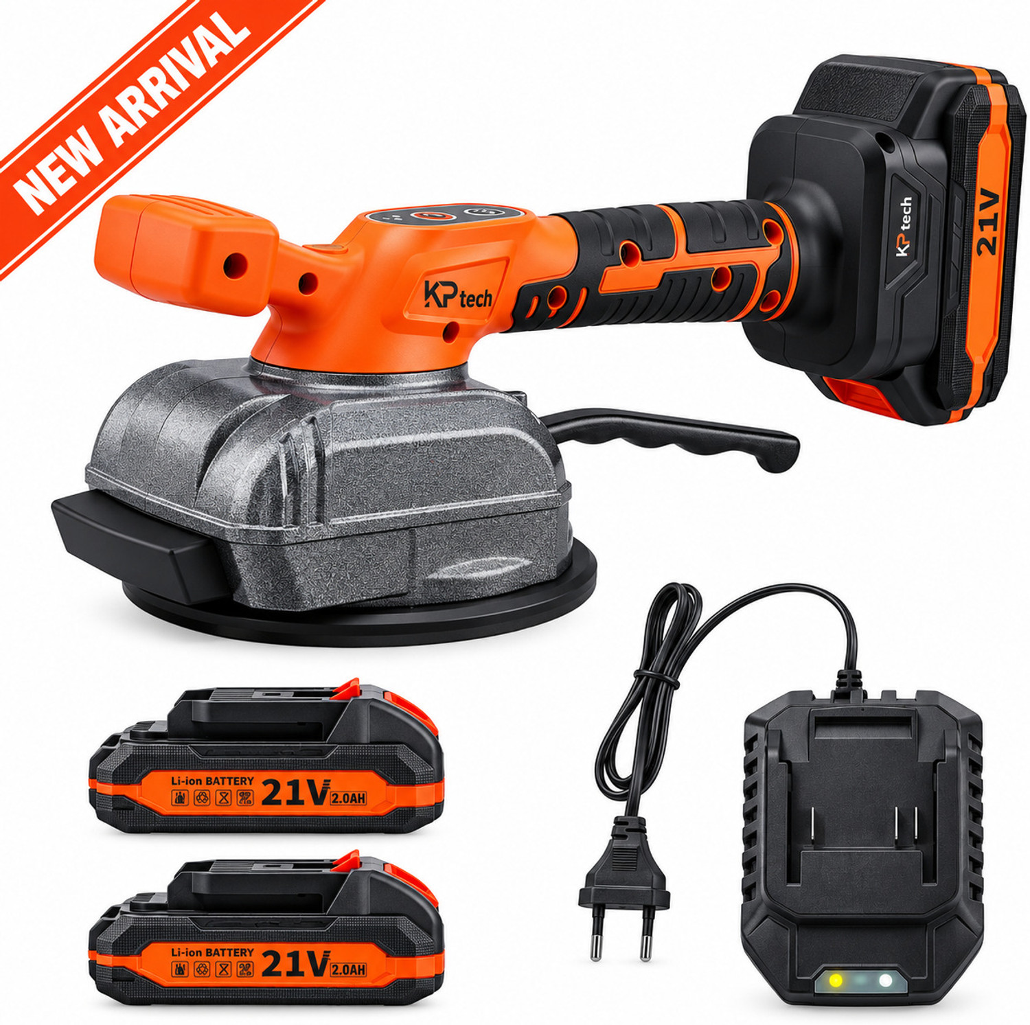 Image of KP TECH Tile Vibrator 21V 2.0Ah, 320W, 120mm Suction Cup, 15000 VPM, 2 x 2.0Ah Battery Handheld Tile Cutter (320 W)