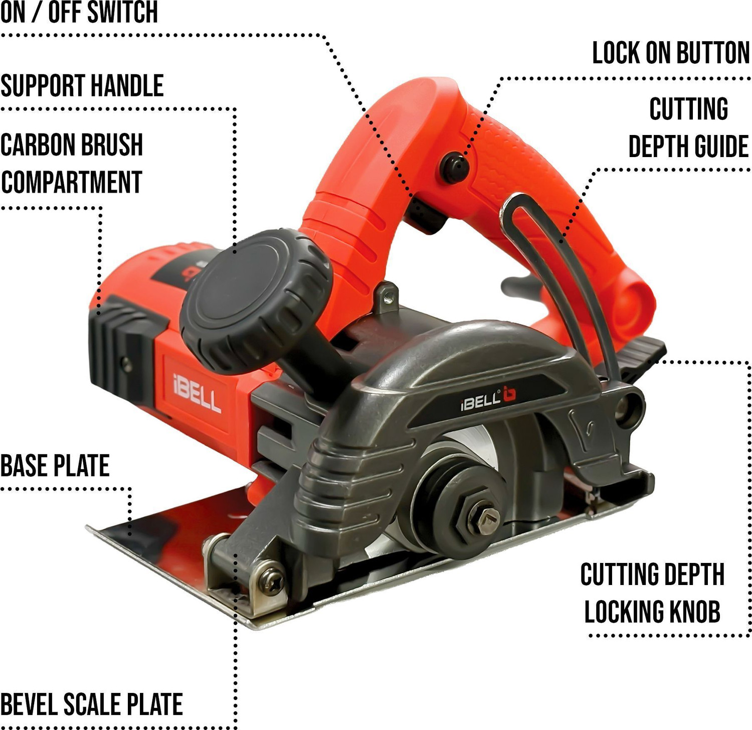 Image of iBELL IBL MC25-60 Marble Cutter,1600W Motor,14000 RPM,125mm Blade, 38mm Cutting Depth, Marble Cutter
