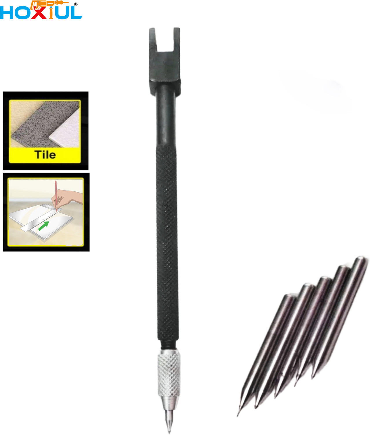 Image of HOXIUL Tiles Cutter Pen Specially Designed to Cut Tiles Sharp Edges with 5 Extra Pin Handheld Tile Cutter