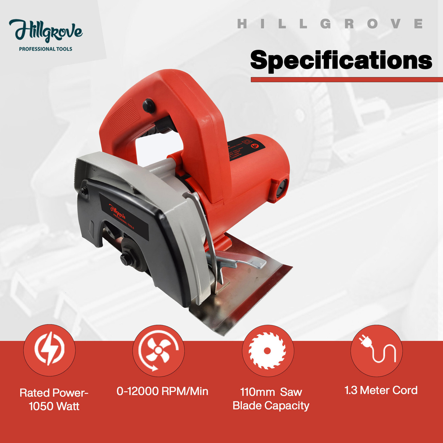 Image of Hillgrove HGCM1293M3 Cutting Machine Saw for Tile /Marble /Wood with 1Pcs Wood Cutting Wheel Marble Cutter