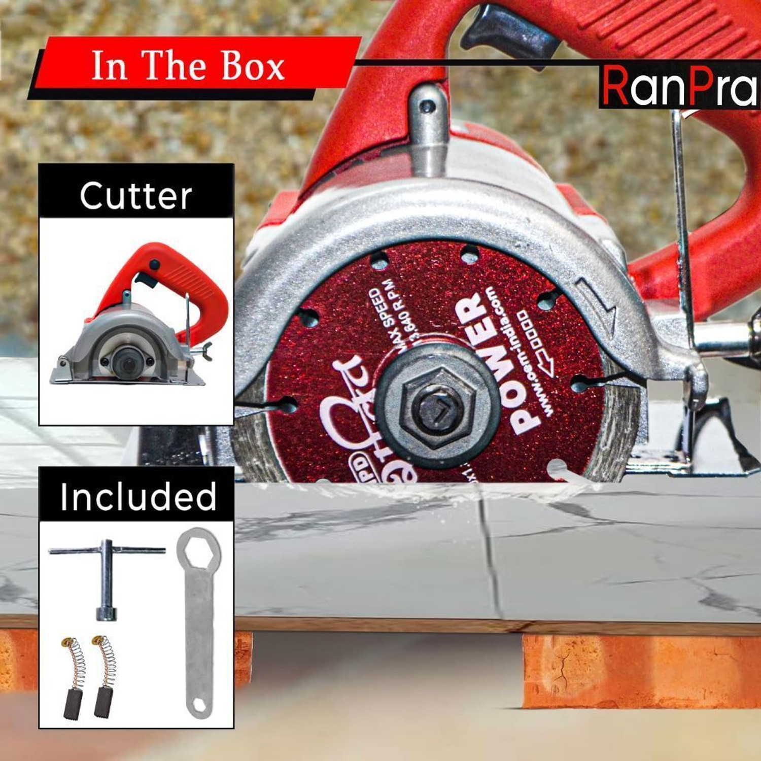 Image of RanPra COMBO OF MARBLE CUTTER WITH TCT & DIAMOND BLADE AND 6 HAND TOOL KIT Marble Cutter (1150 W)