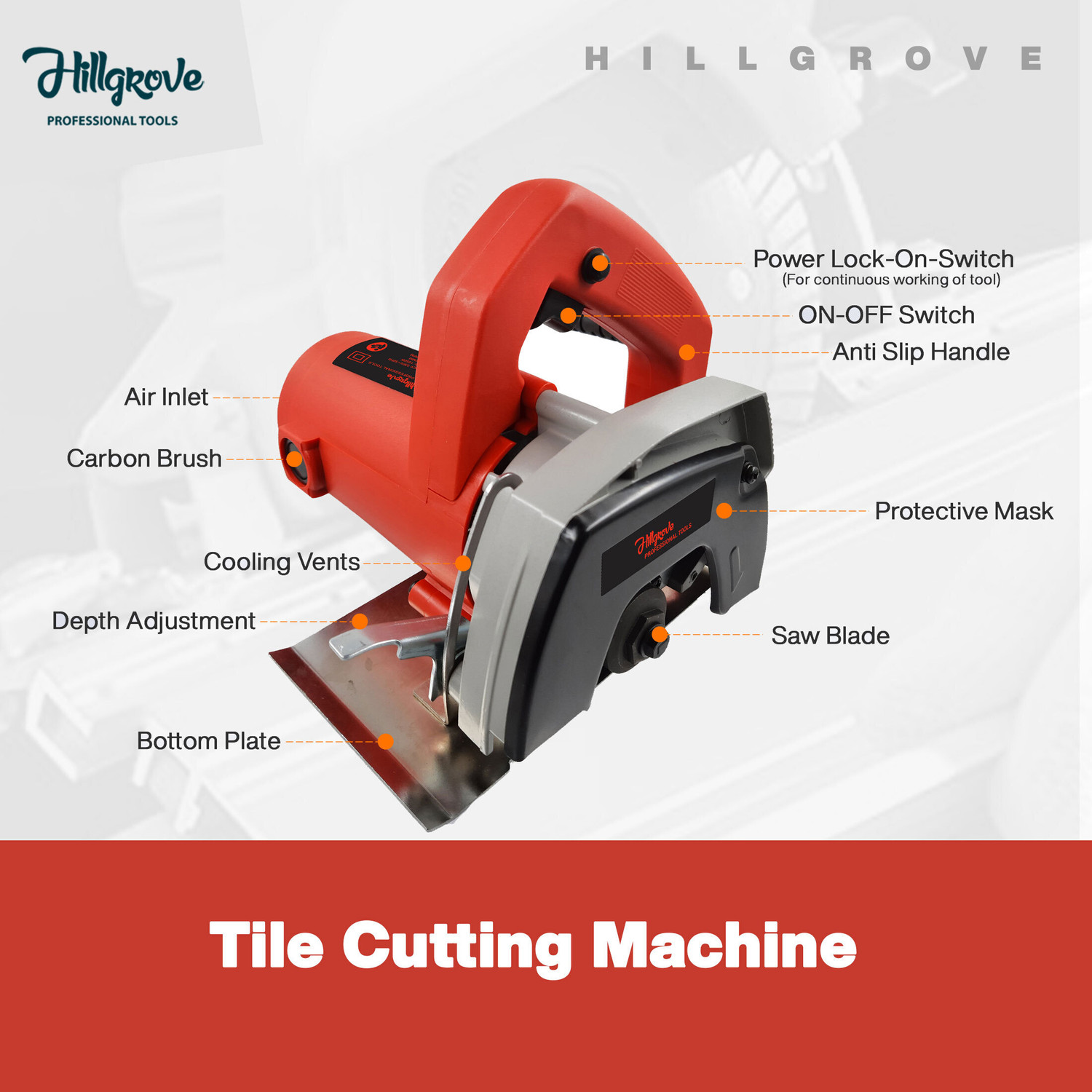 Image of Hillgrove HGCM1293M3 Cutting Machine Saw for Tile /Marble /Wood with 1Pcs Wood Cutting Wheel Marble Cutter