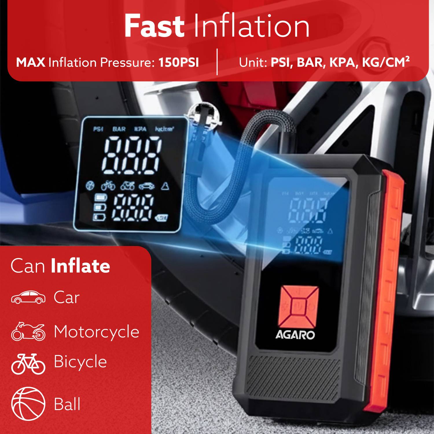 AGARO Regal 150 psi Tyre Inflator & Jump Starter - Image 4
