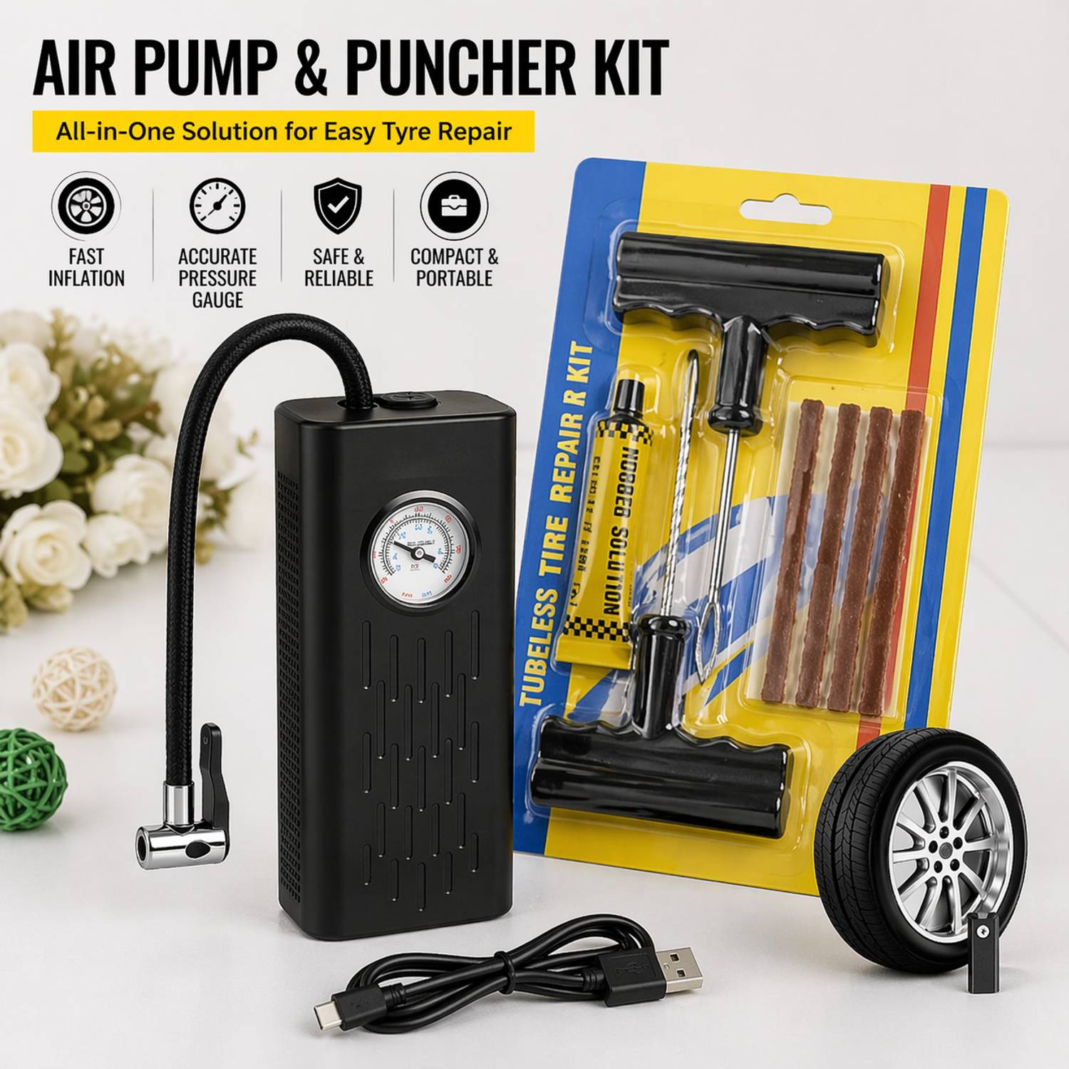 ROX 150 psi USB Rechargeable Tyre Air Pump - Image 3