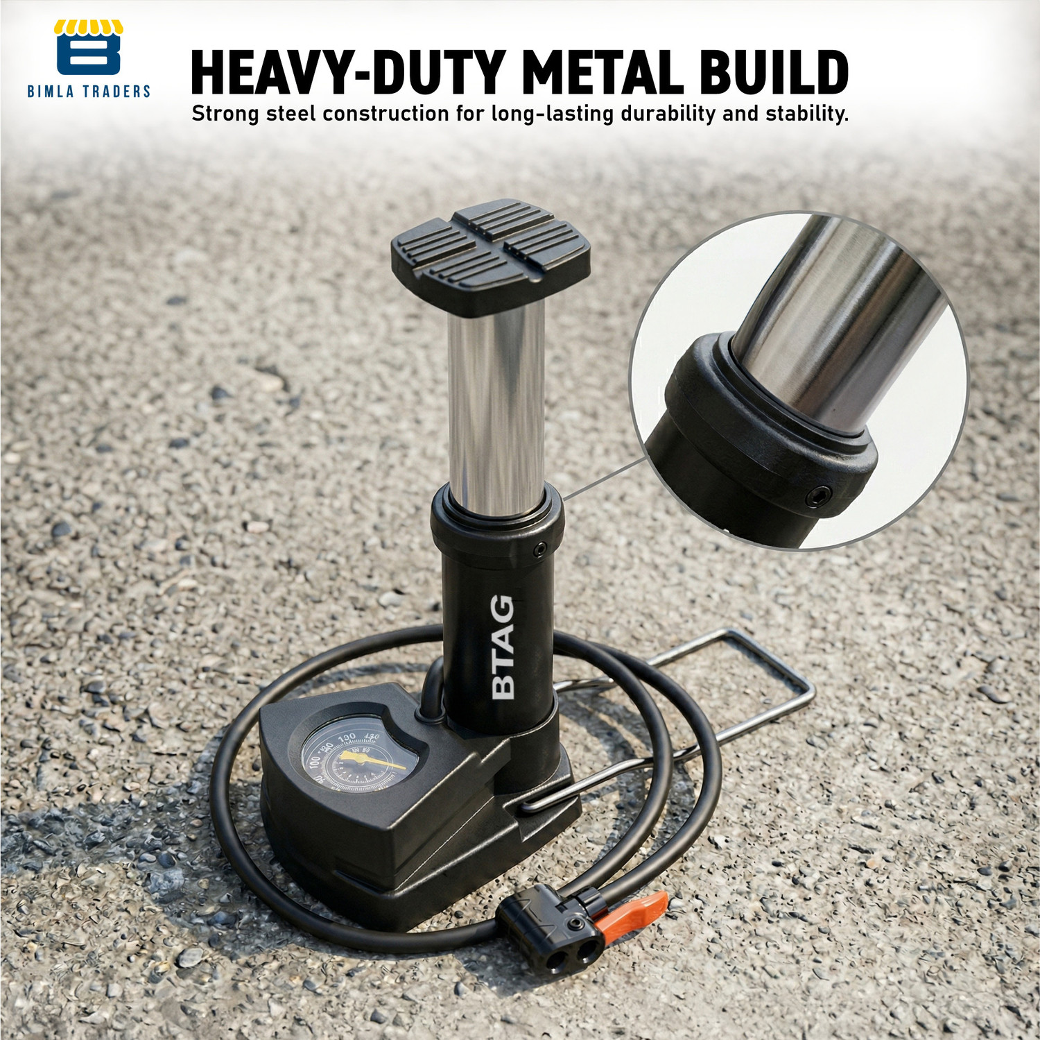 Image of Btag AU003 FOOT AIR PUMP 160 psi Tyre Air Pump for Car & Bike