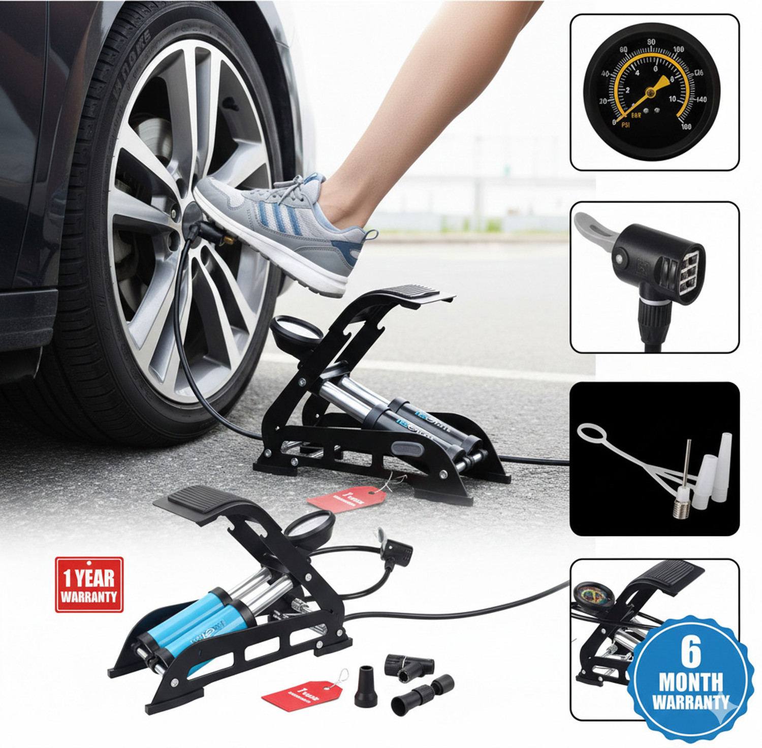 Image of RETLATE A2 Double Cylinder 199 psi Tyre Air Pump for Car & Bike