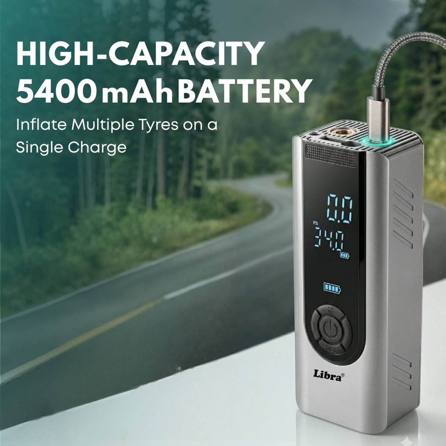LIBRA 5400mAh 150 psi Tyre Inflator for Car & Bike - Image 2