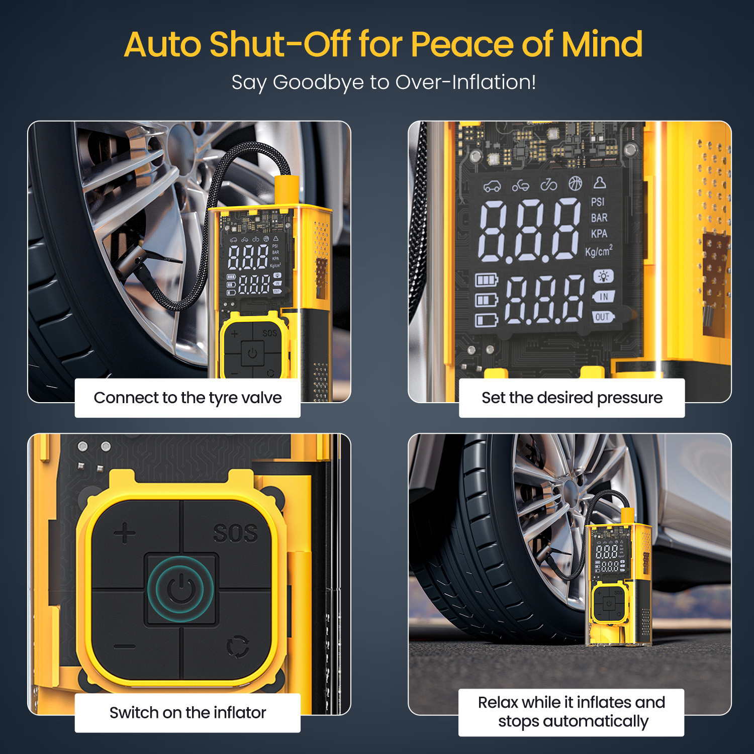 Image of Portronics Vayu 3T Rechargeable Tyre Inflator 150 psi Tyre Air Pump for Car & Bike