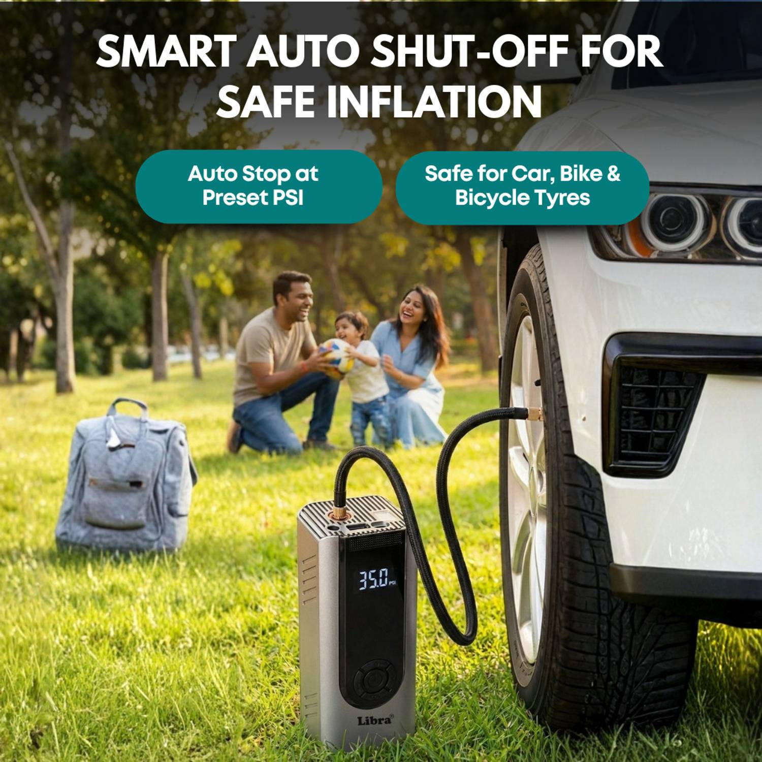 LIBRA 5400mAh 150 psi Tyre Inflator for Car & Bike - Image 4