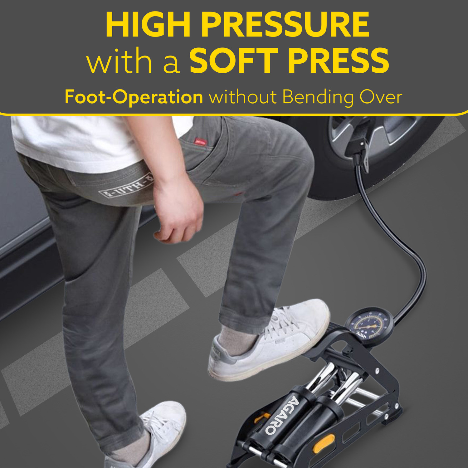 Image of AGARO Double Cylinder Foot Tyre Inflator 160 psi Tyre Air Pump for Car & Bike
