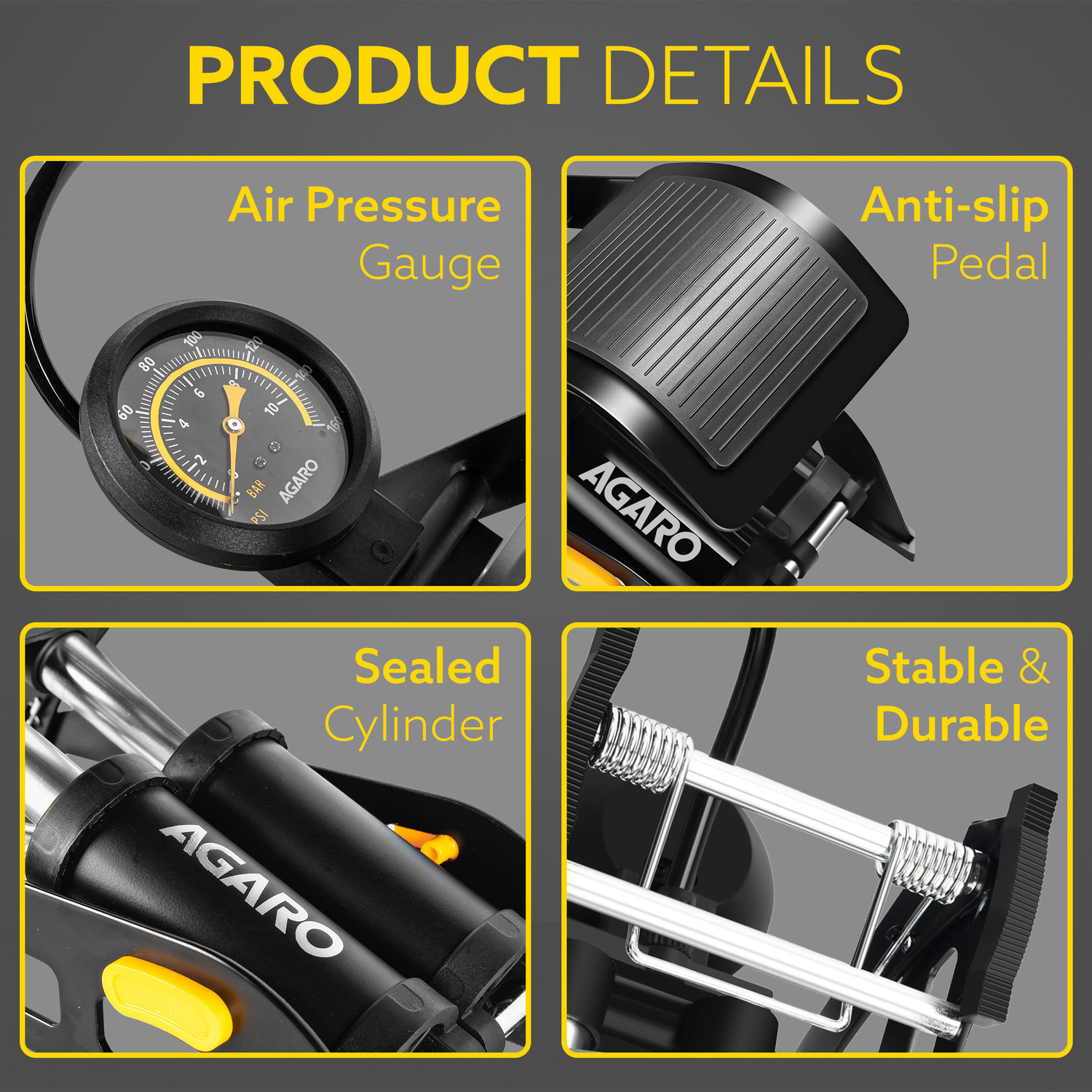 Image of AGARO Double Cylinder Foot Tyre Inflator 160 psi Tyre Air Pump for Car & Bike
