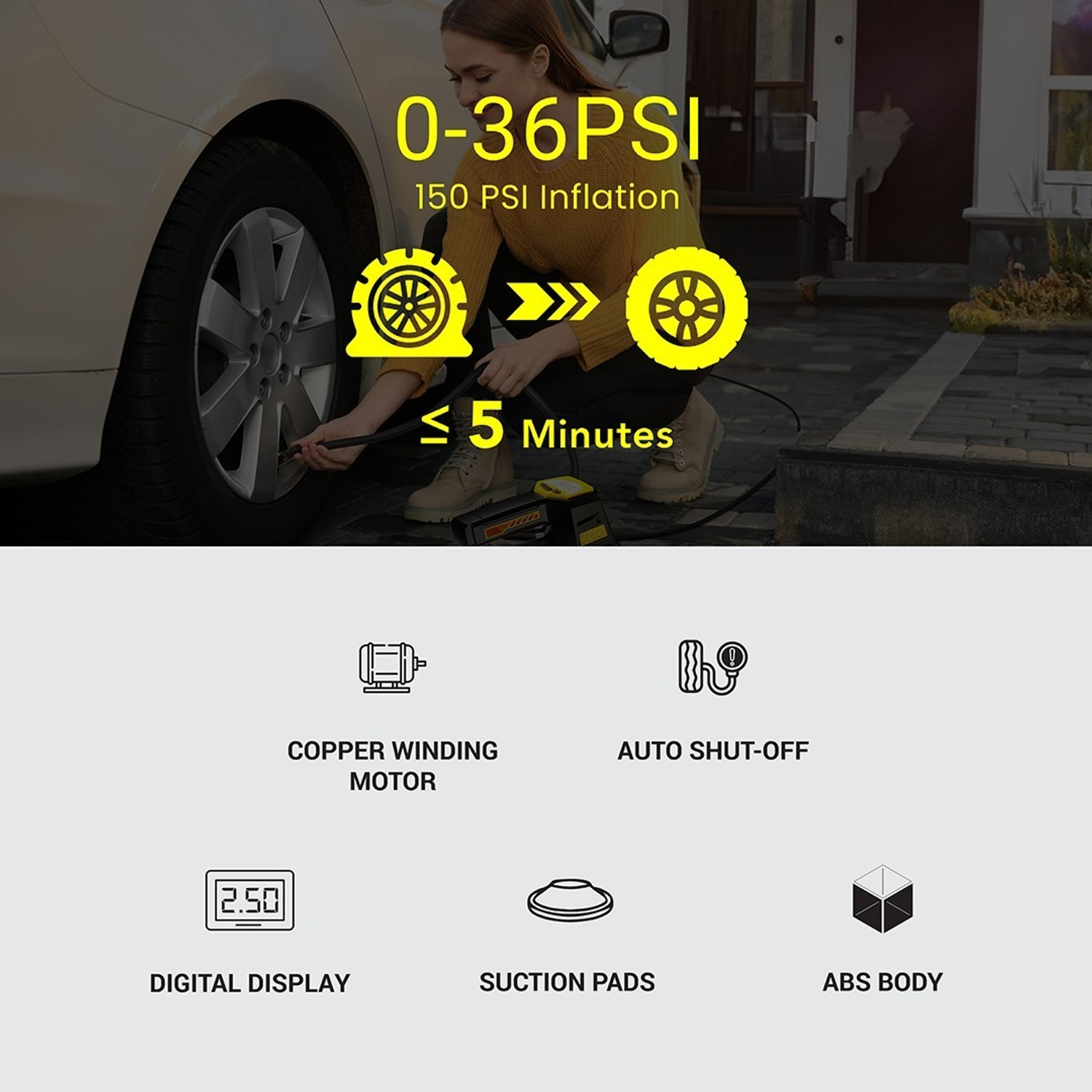 Image of Dylect DTDCTICYL 150 psi Tyre Air Pump for Car & Bike