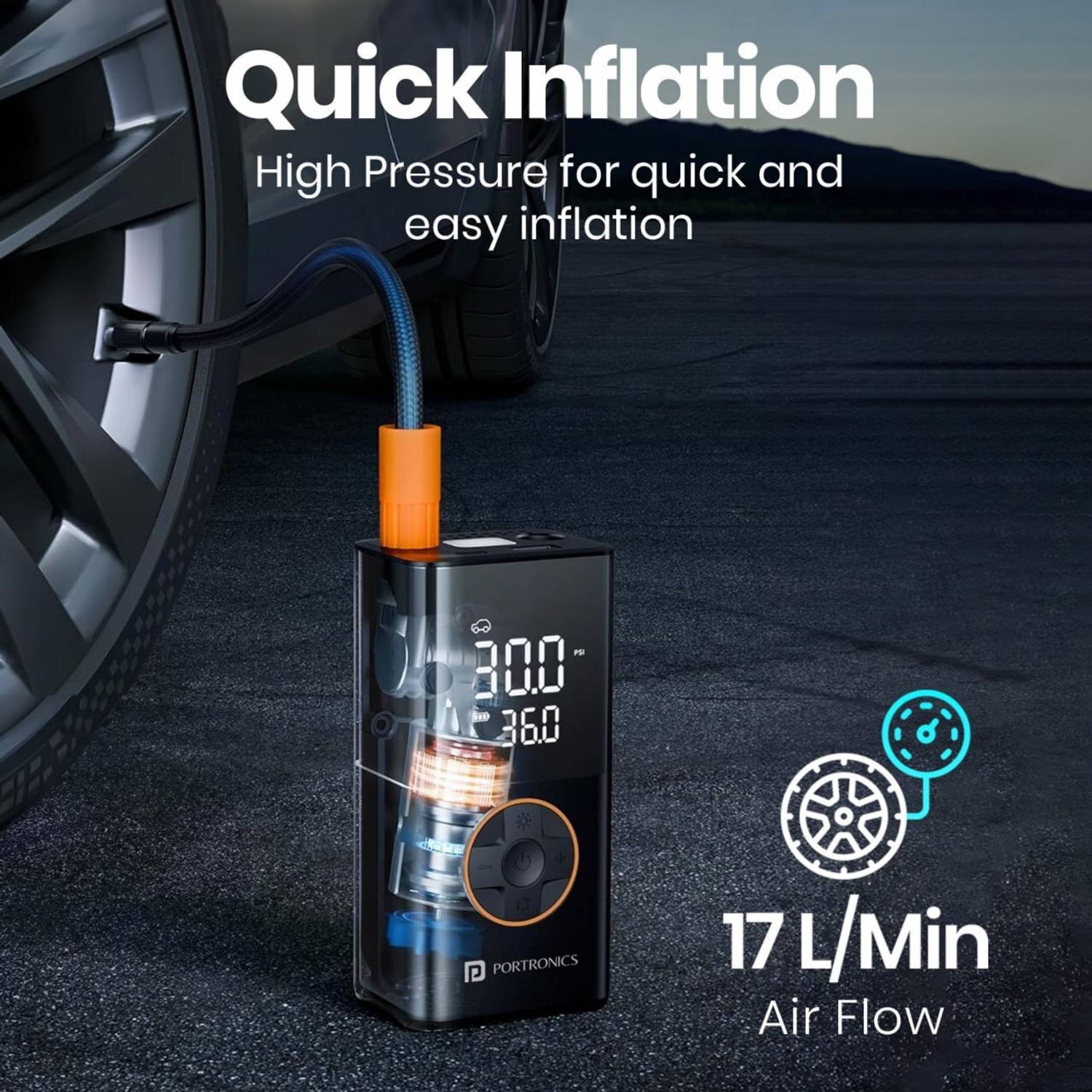 Portronics Vayu 3 Tyre Air Pump 150 psi - Image 2