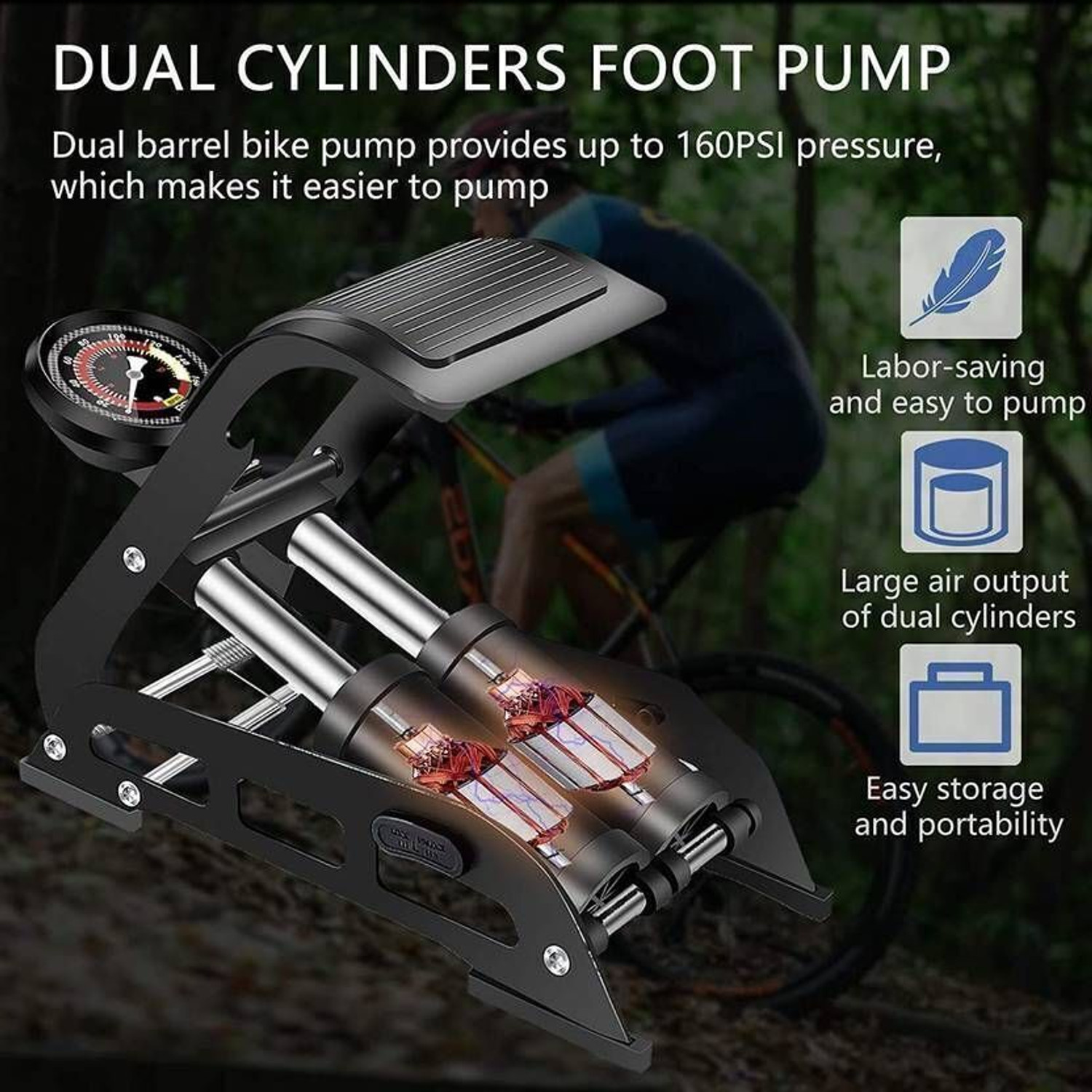 Image of Hogue Double Cylinder-TyrePump190 190 psi Tyre Air Pump for Car & Bike