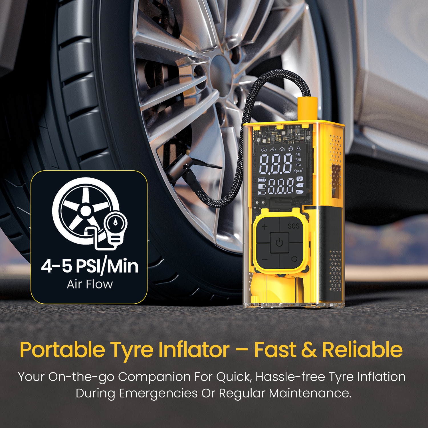 Image of Portronics Vayu 3T Rechargeable Tyre Inflator 150 psi Tyre Air Pump for Car & Bike