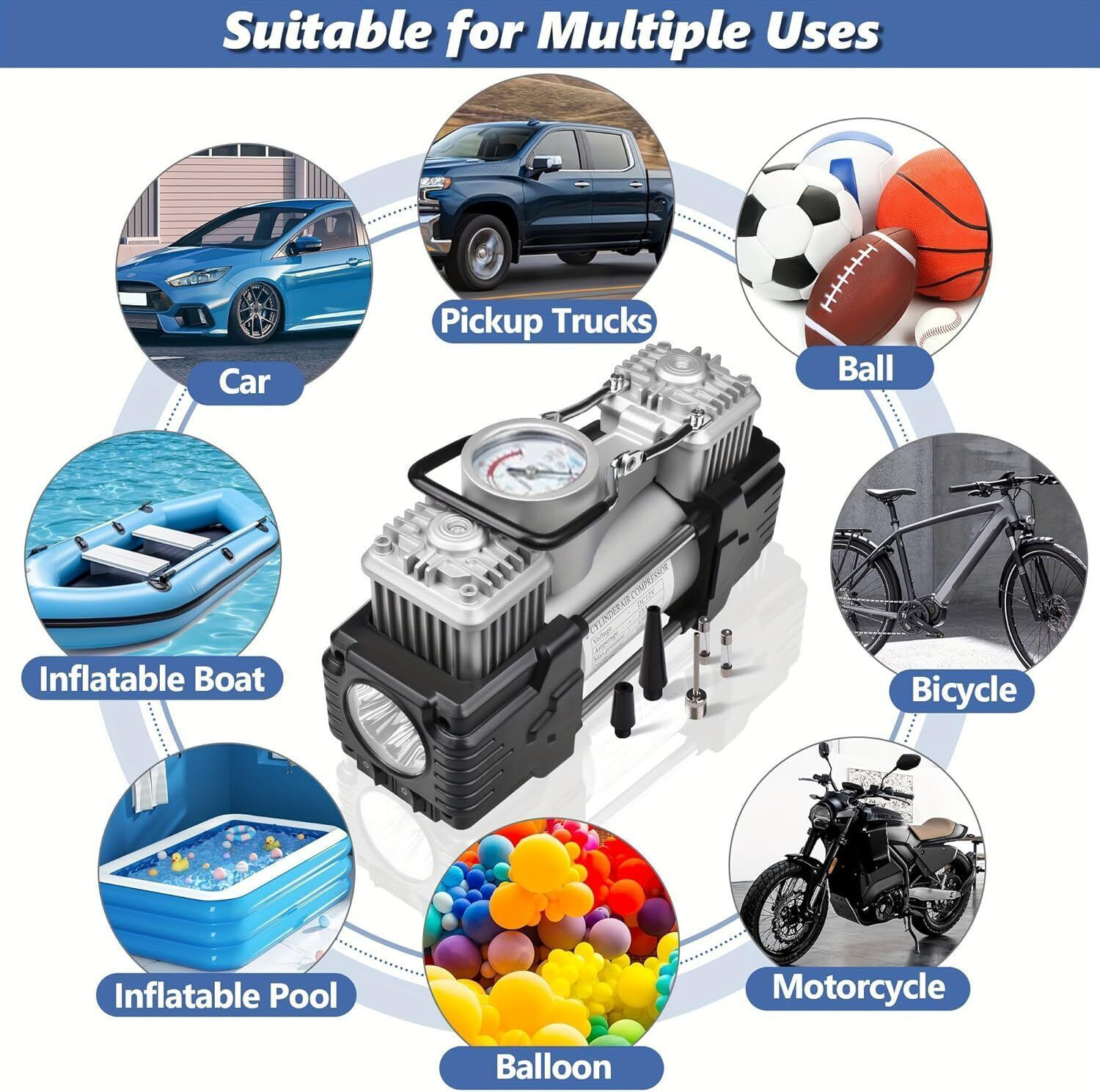 Image of Onshoppy Heavy Duty 12V Compressor & Puncture Kit 150 psi Tyre Air Pump for Car & Bike