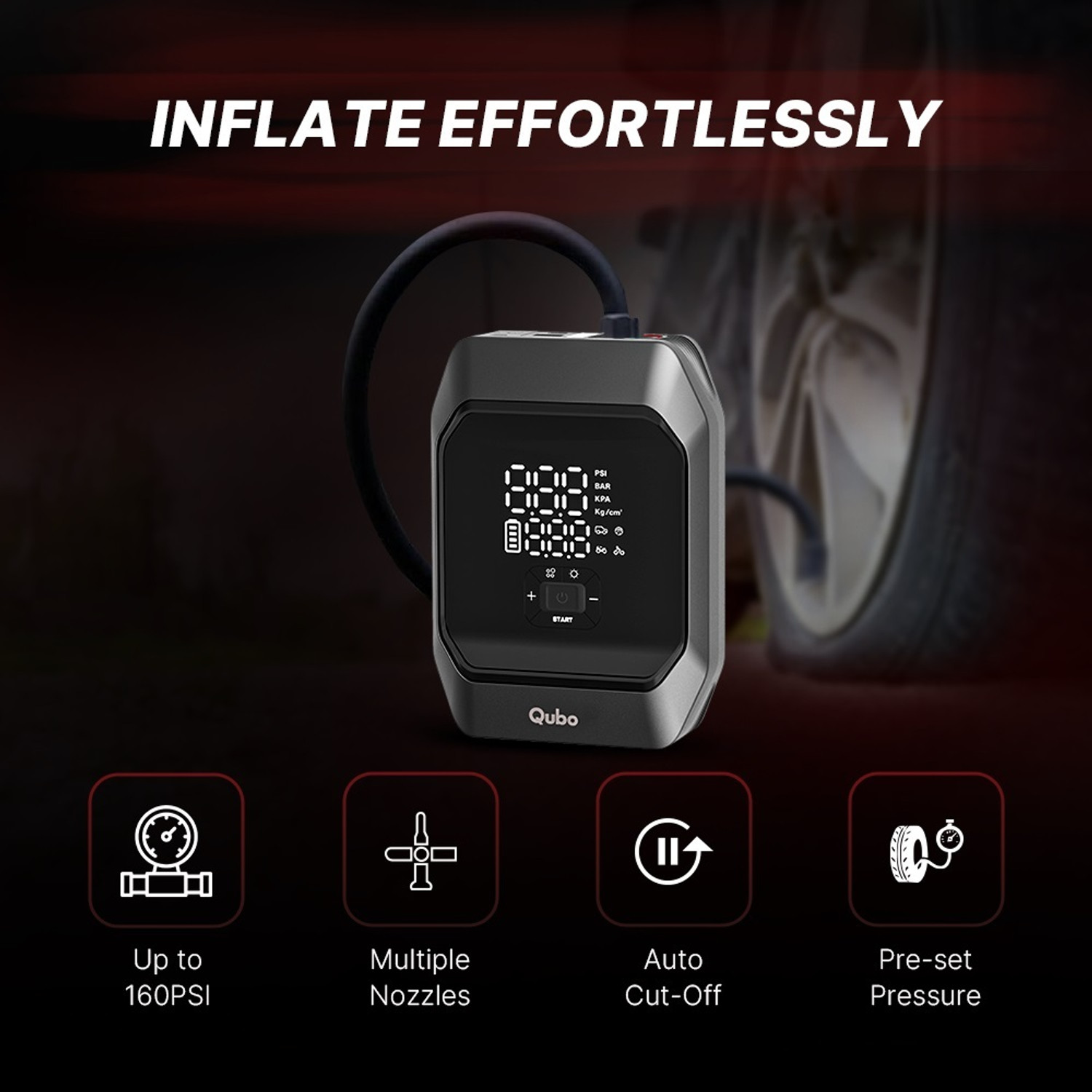 Image of Qubo HIA04 160 psi Tyre Air Pump for Car & Bike